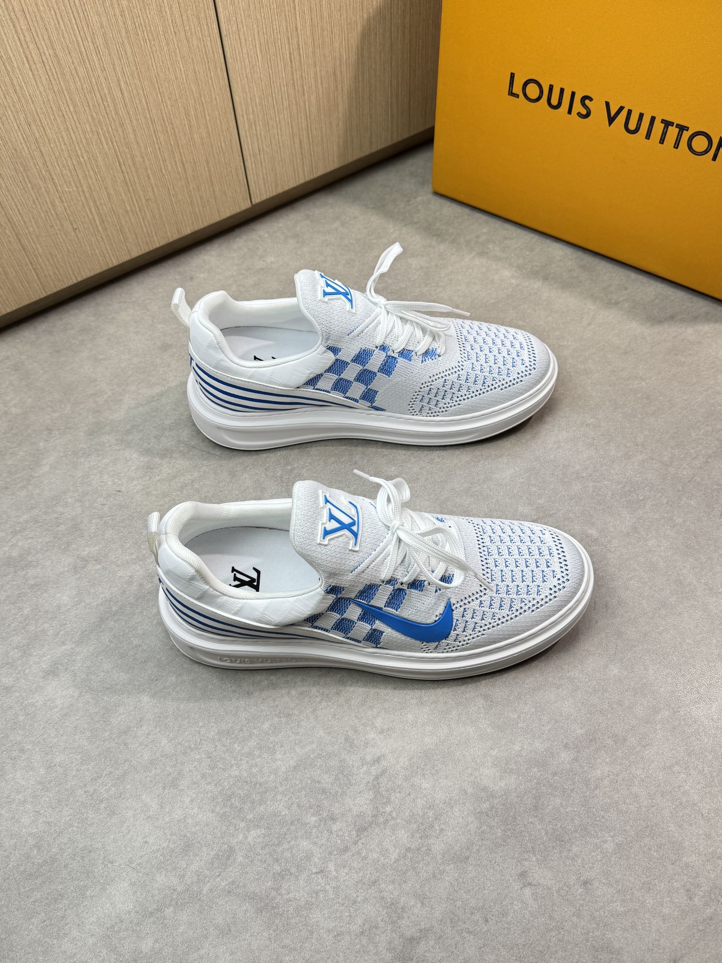 Louis Vuitton Men's Blue & White Knit Sneakers - High Quality, Size 39-44 1 Louis Vuitton Men's Blue & White Knit Sneakers - High Quality, Size 39-44