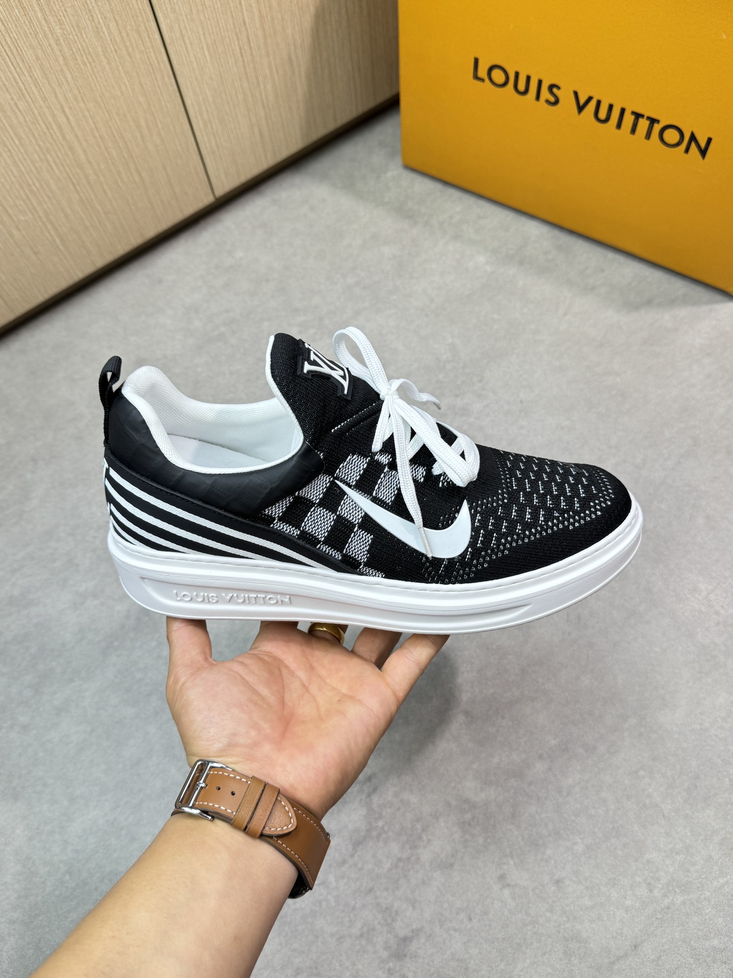 Louis Vuitton Men's Black Knit Sneakers With LV Logo, Size 39-44 5 i1746726877 7934 3