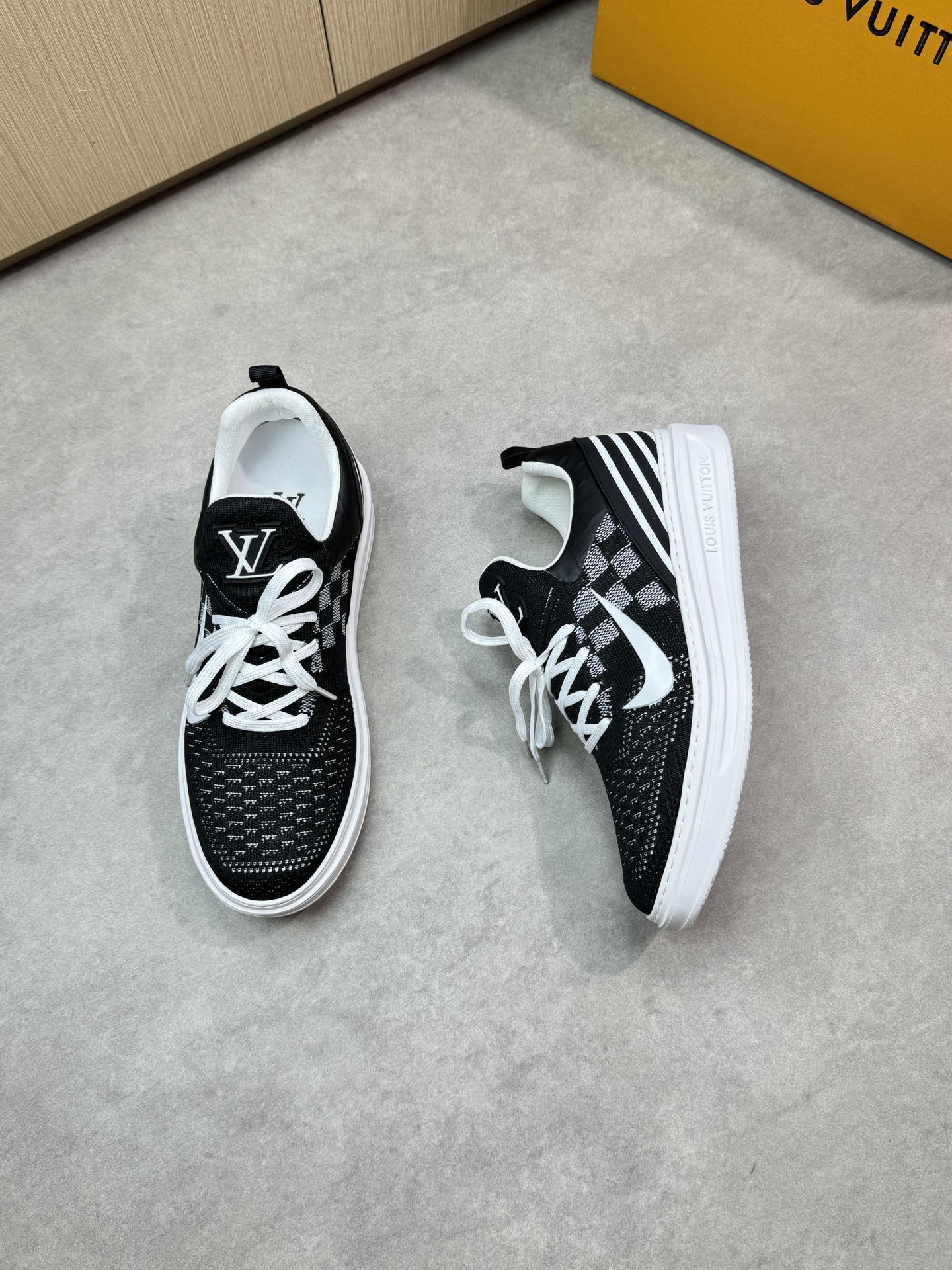 Louis Vuitton Men's Black Knit Sneakers With LV Logo, Size 39-44 3 i1746726877 9551 1