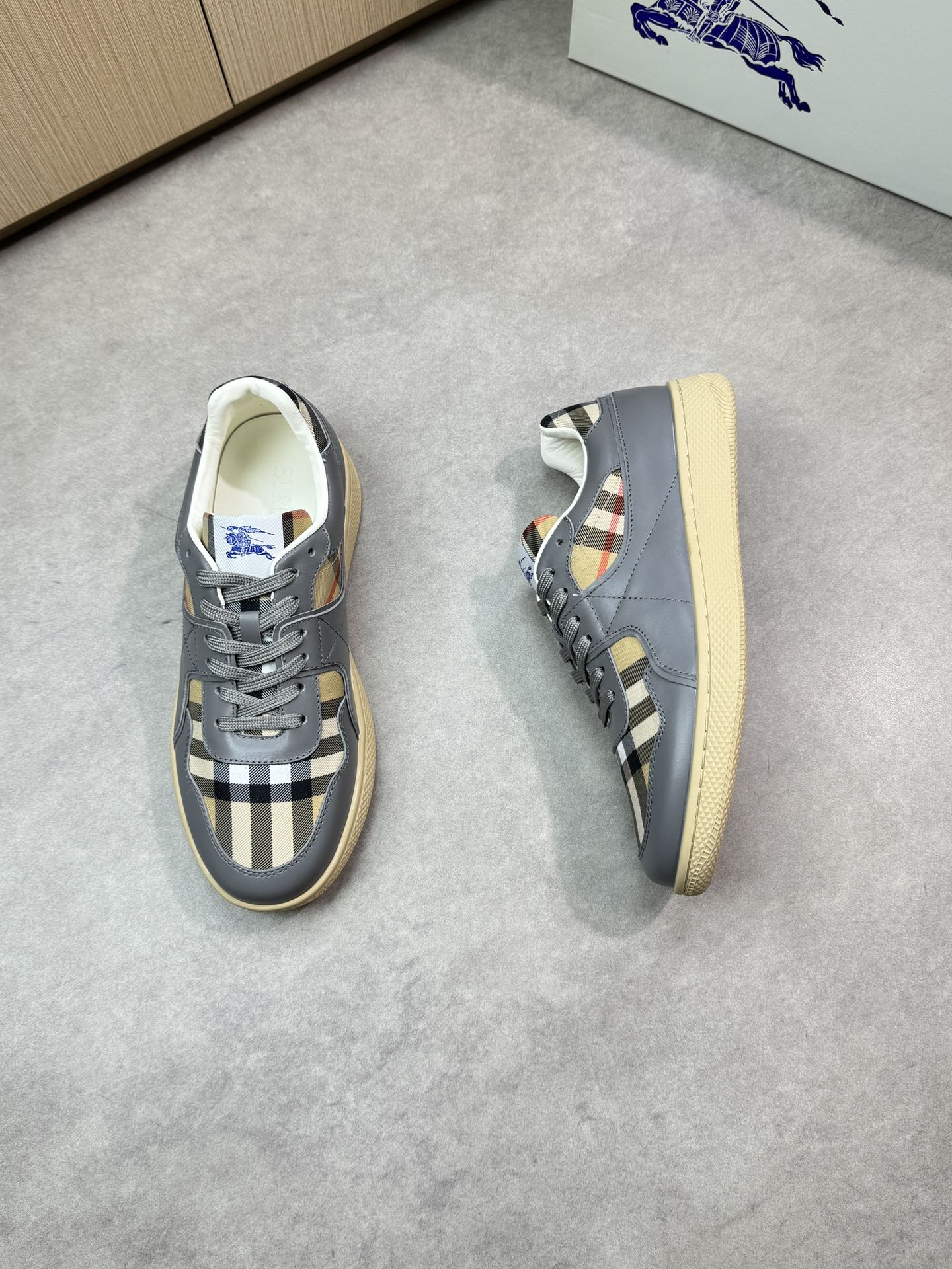 Burberry Men's Plaid Leather Trim Low-Top Sneakers, Gray, Sizes 38-44 3 i1746983004 1277 1