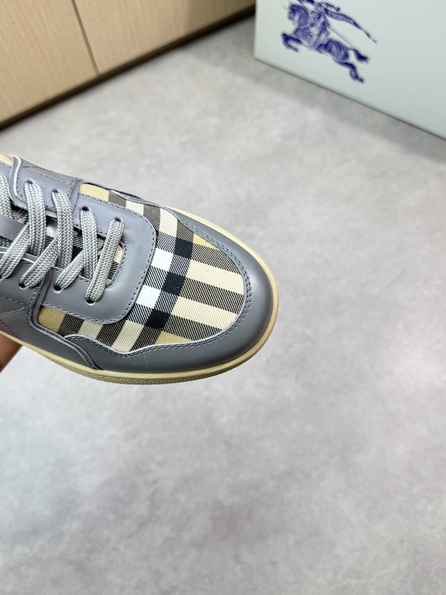Burberry Men's Plaid Leather Trim Low-Top Sneakers, Gray, Sizes 38-44 7 i1746983004 1542 5
