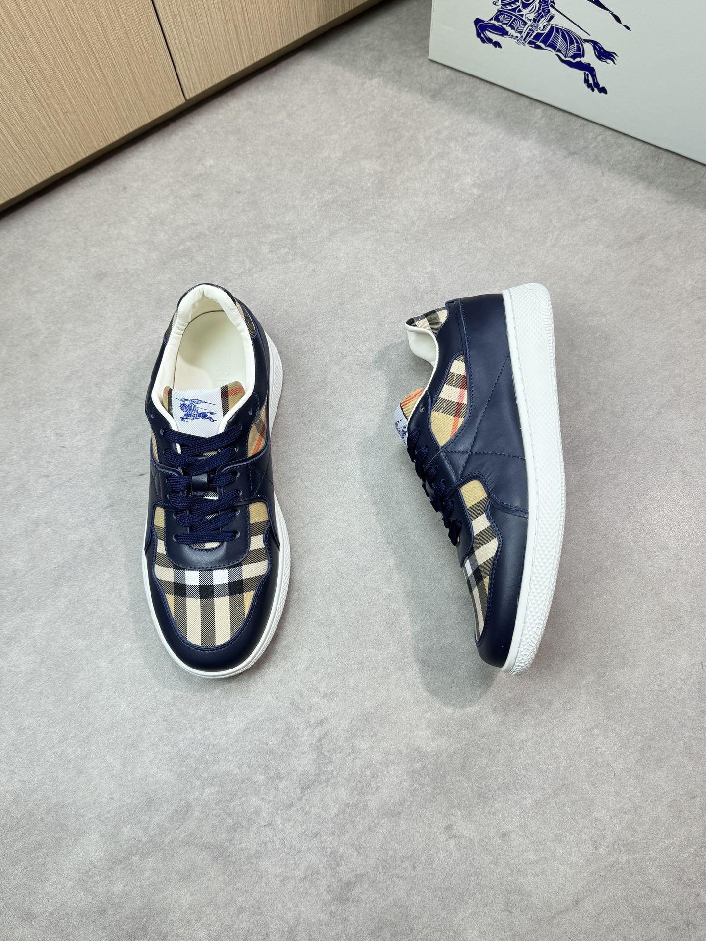 Burberry Men's Leather & Check Canvas Sneakers - Casual & Stylish 3 i1746983018 1123 1