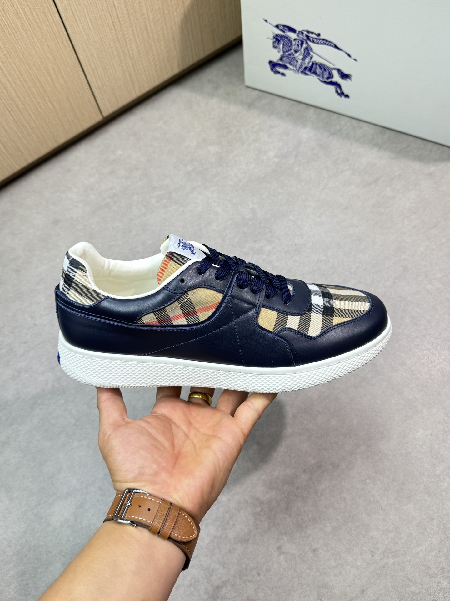 Burberry Men's Leather & Check Canvas Sneakers - Casual & Stylish 5 i1746983018 7572 3