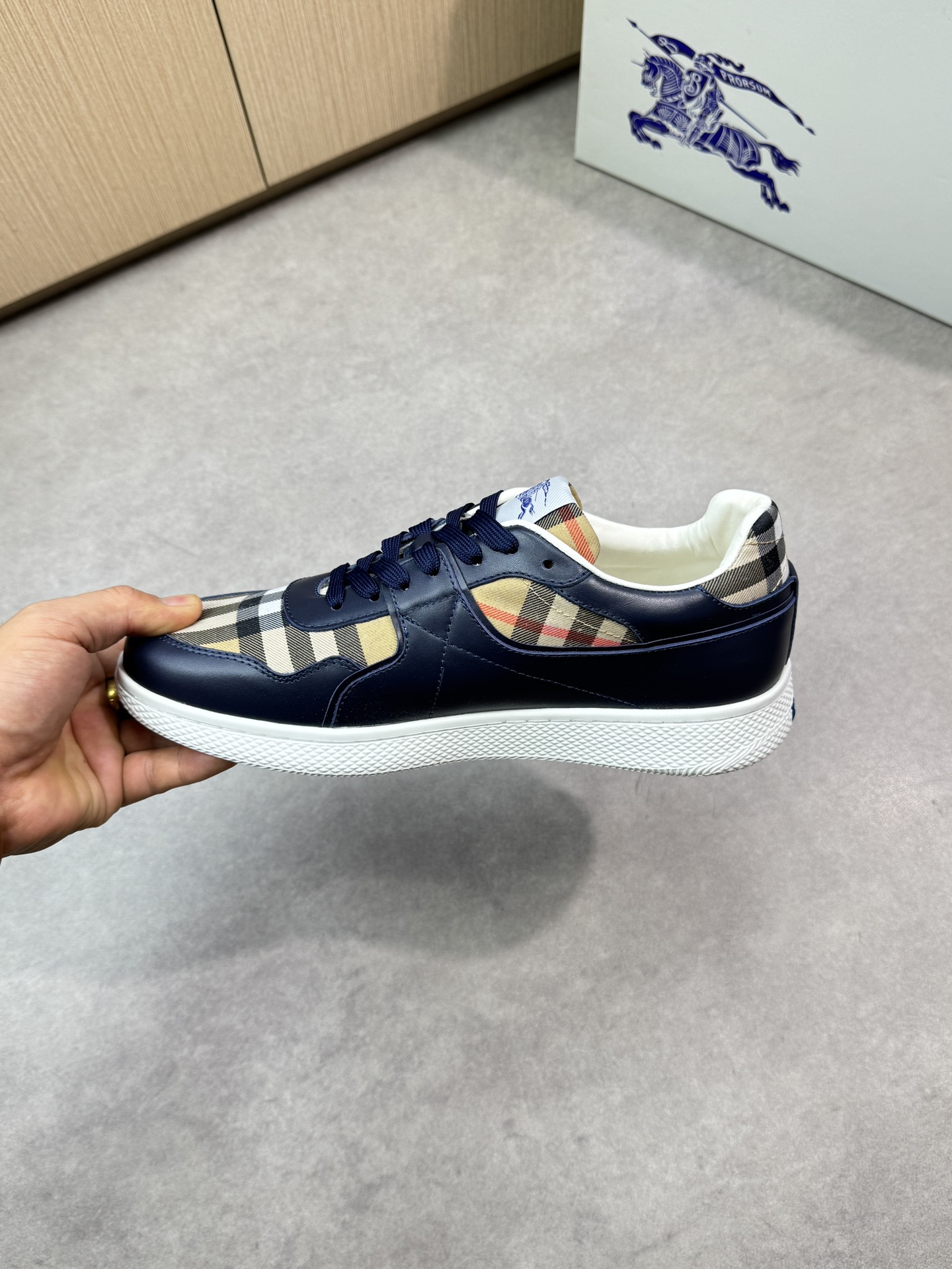 Burberry Men's Leather & Check Canvas Sneakers - Casual & Stylish 6 i1746983018 9662 4