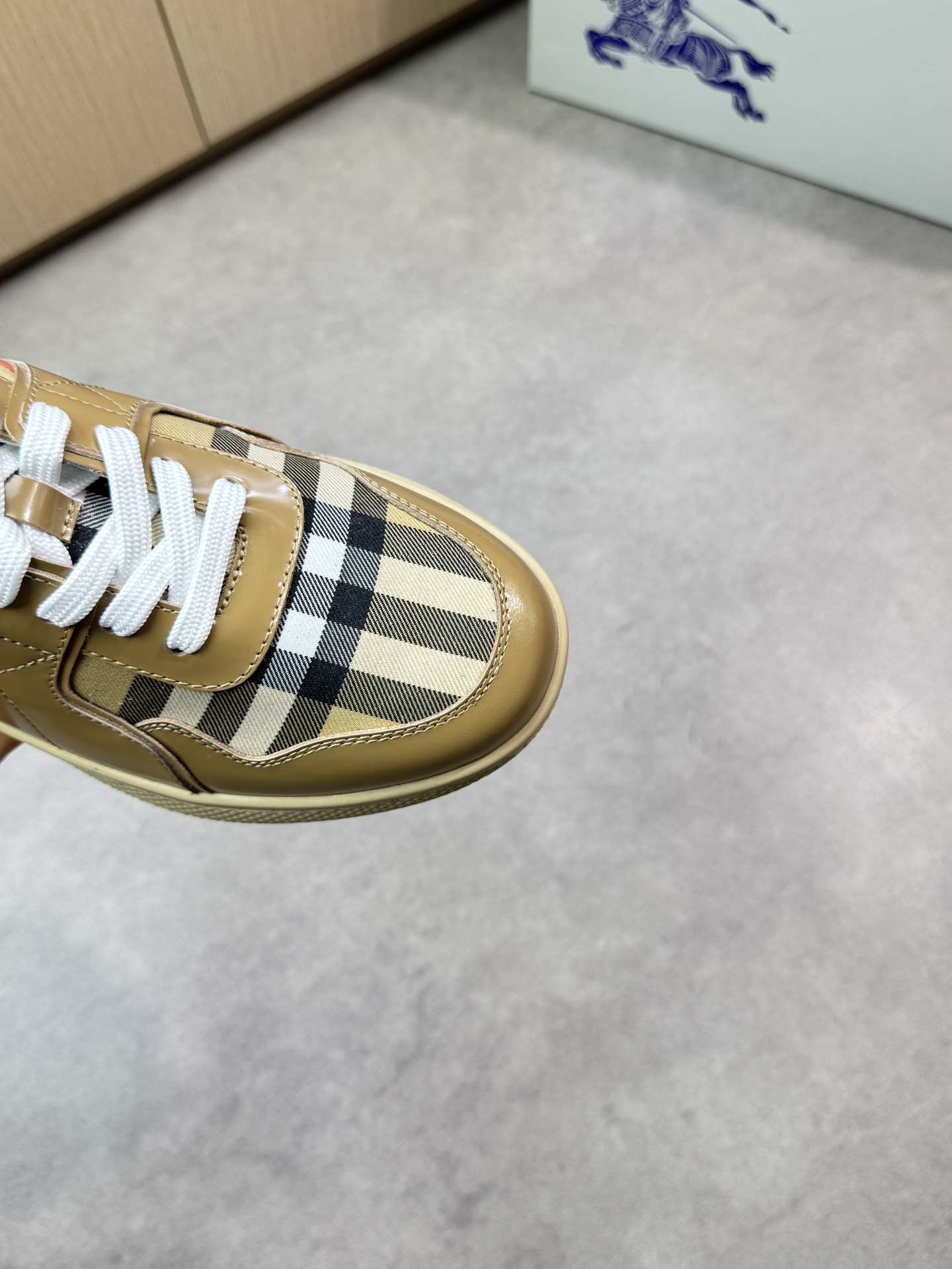 Burberry Men's Leather & Check Canvas Casual Sneakers, Beige, Size 38-44 7 i1746983724 1071 5