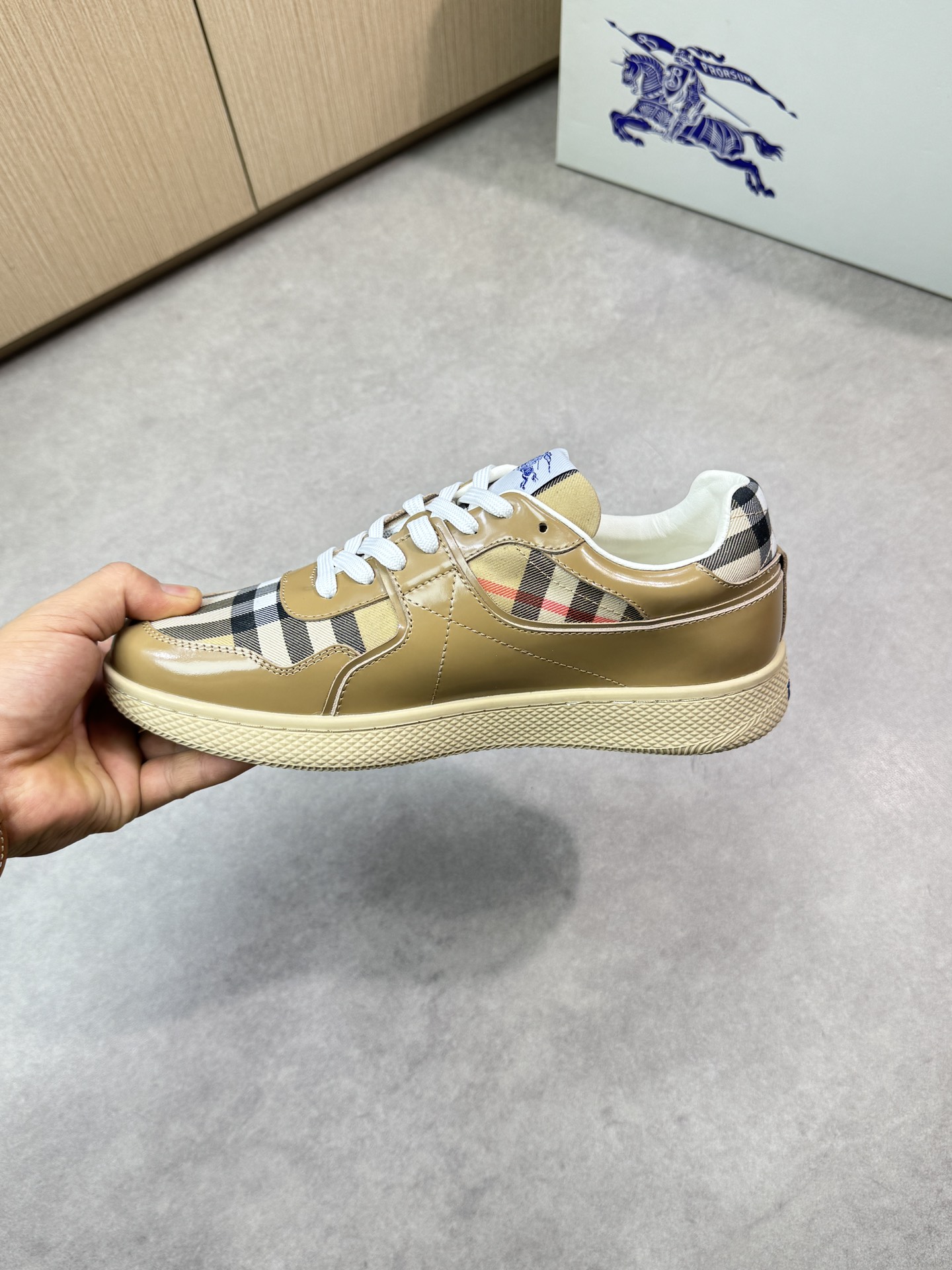 Burberry Men's Leather & Check Canvas Casual Sneakers, Beige, Size 38-44 6 i1746983724 1535 4