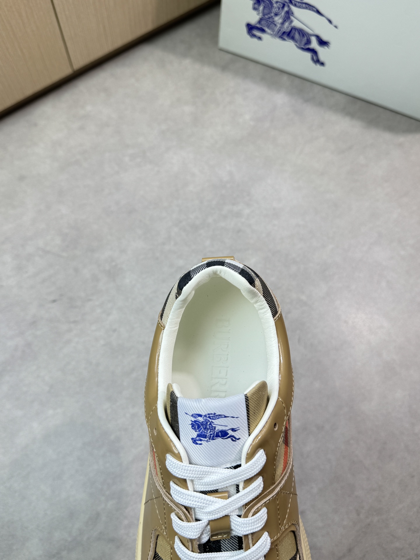 Burberry Men's Leather & Check Canvas Casual Sneakers, Beige, Size 38-44 8 i1746983724 4537 6
