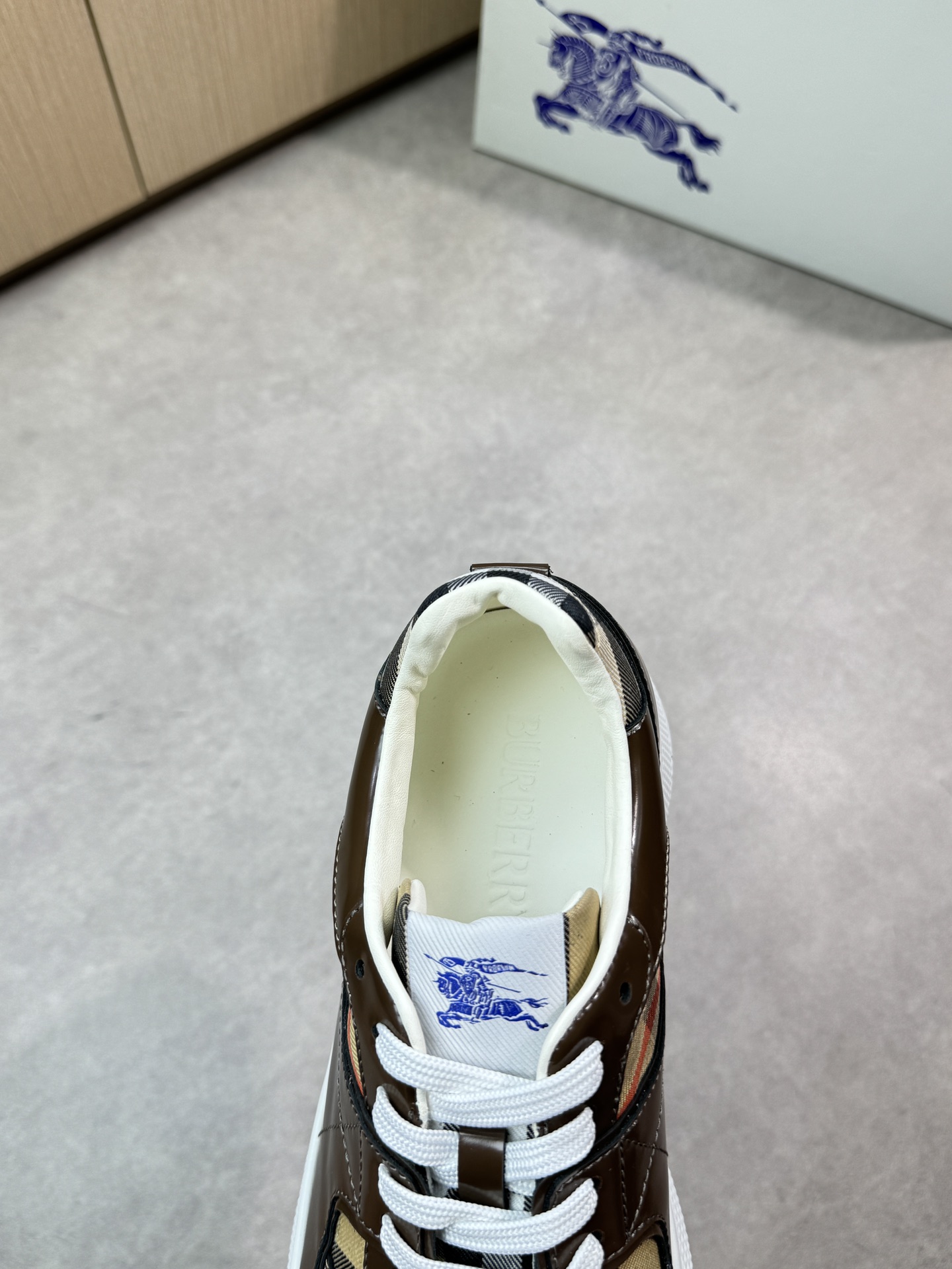 Burberry Men's Brown Leather and Check Canvas Low-Top Sneakers 8 i1746983737 2117 6