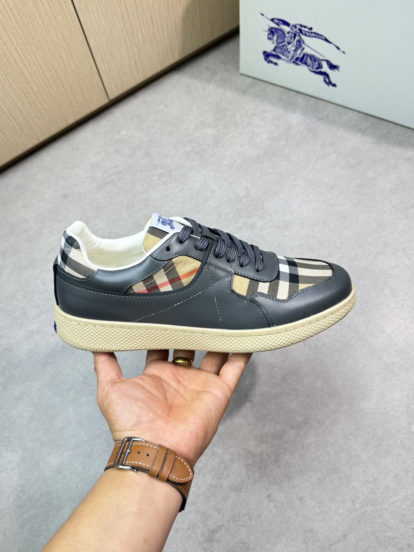Burberry Men's Leather and Check Casual Sneakers - Classic Style 5 i1746983756 3536 3