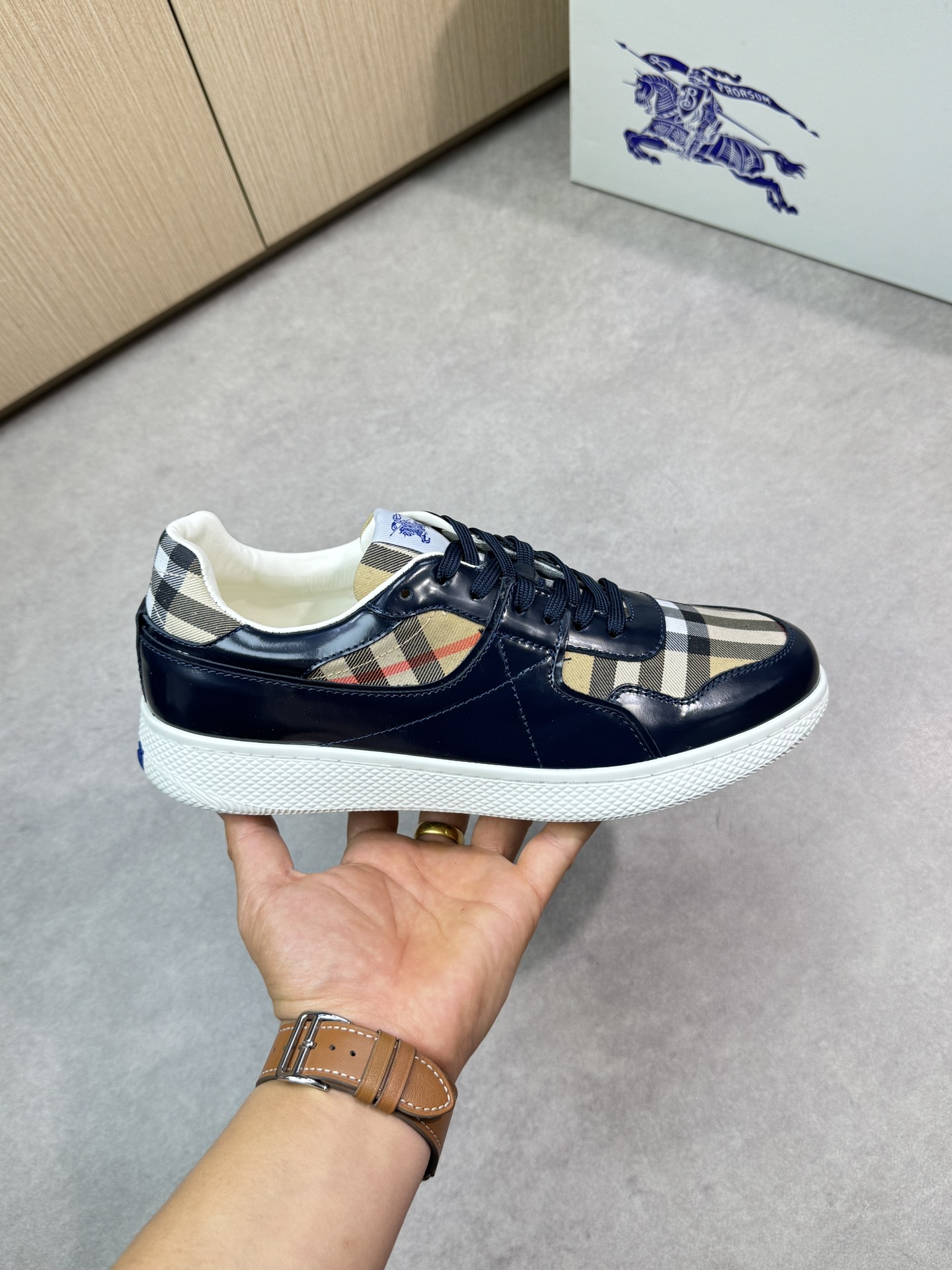 Burberry Men's Leather-Trimmed Check Sneakers, Classic Design 38-44 5 i1746983770 3012 3