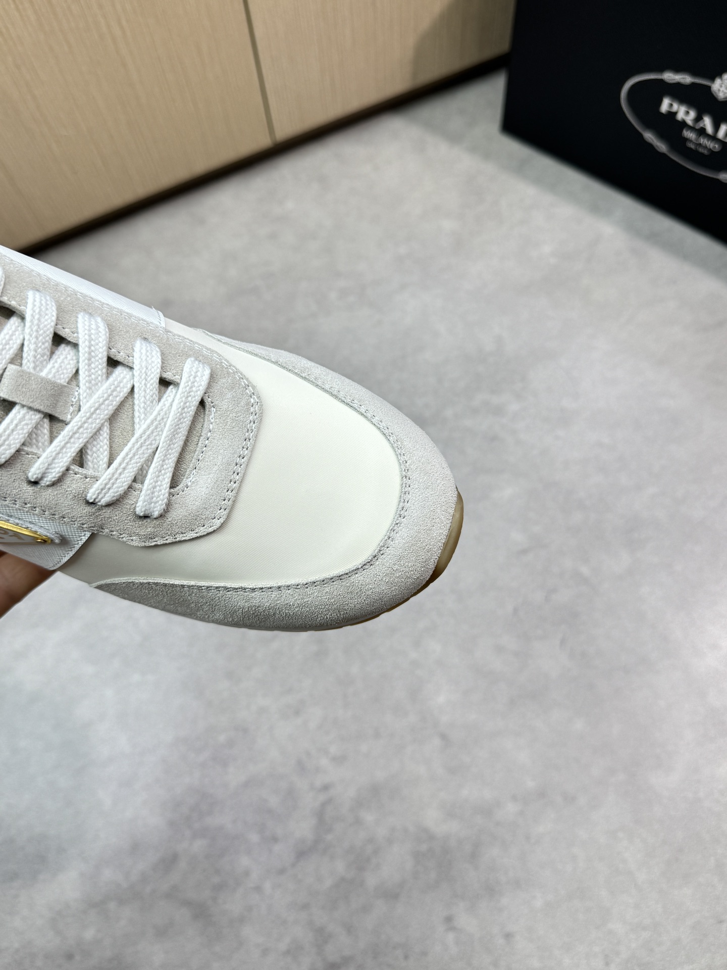 Prada Men's White Nappa Leather & Canvas Casual Sneakers 7 i1746984138 1063 5