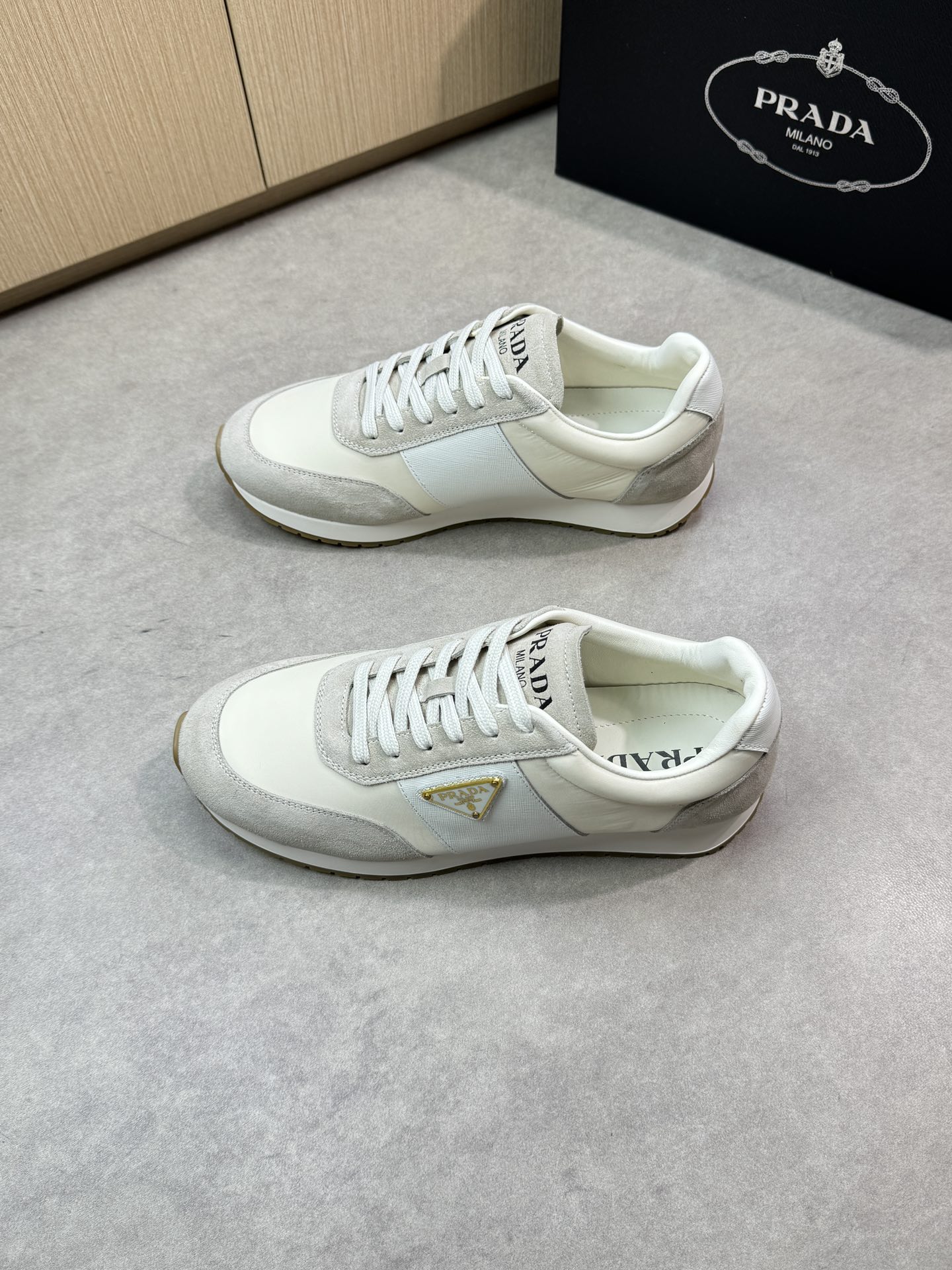 Prada Men's White Nappa Leather & Canvas Casual Sneakers 4 i1746984138 2272 2