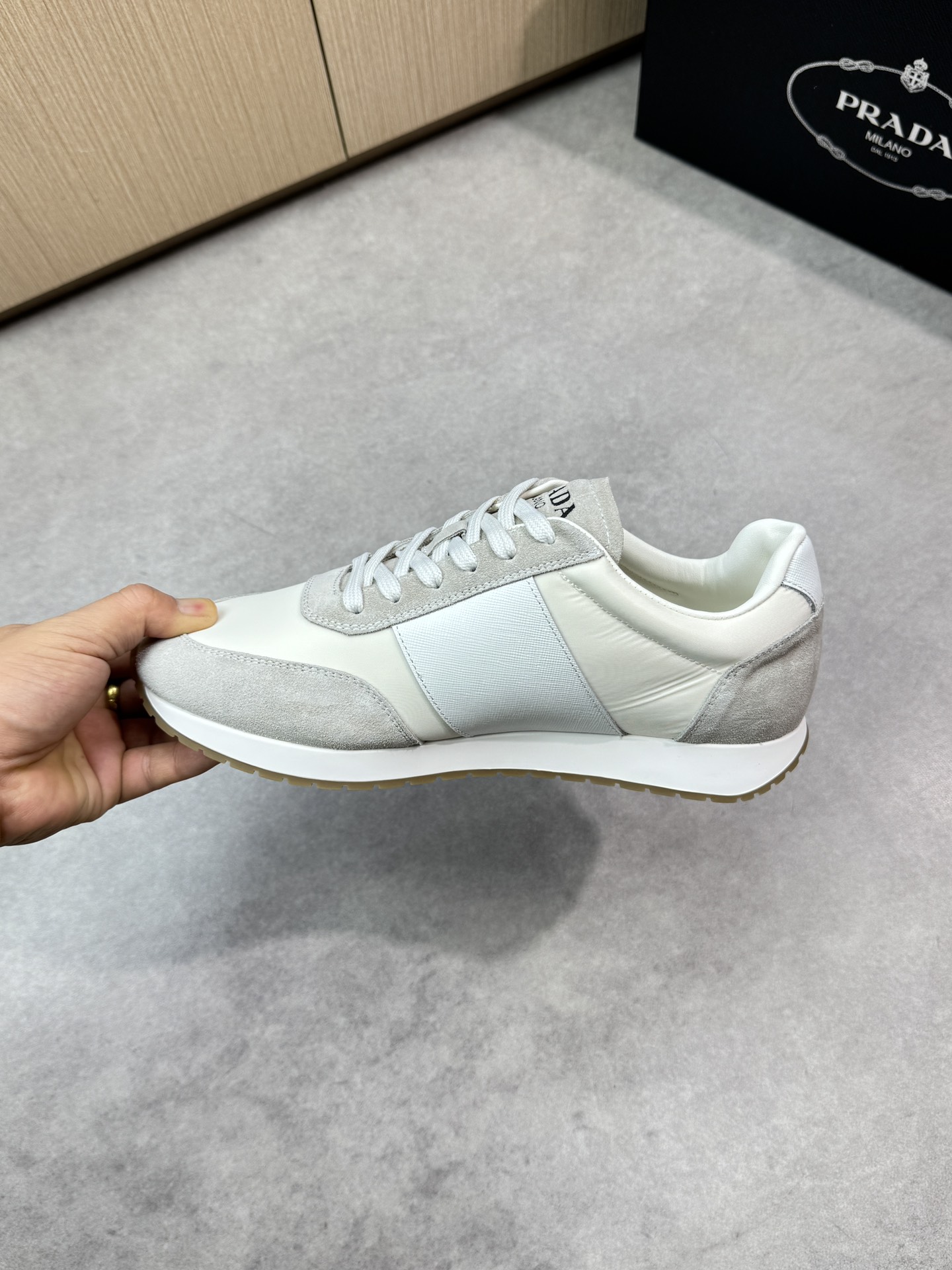 Prada Men's White Nappa Leather & Canvas Casual Sneakers 6 i1746984138 2761 4