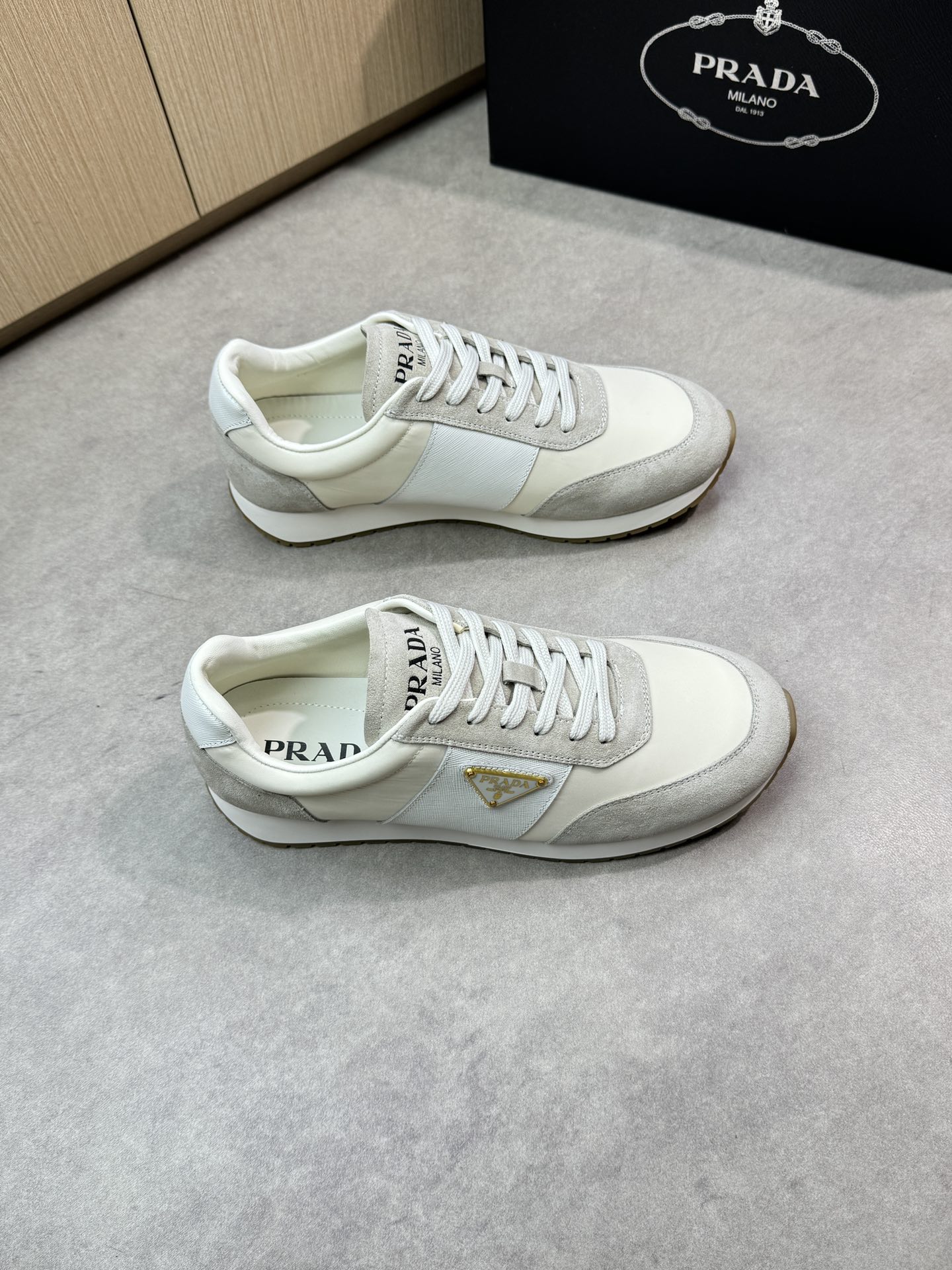 Prada Men's White Nappa Leather & Canvas Casual Sneakers 2 i1746984138 3888 0
