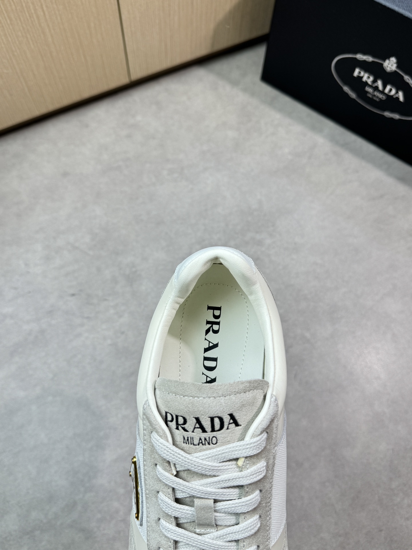 Prada Men's White Nappa Leather & Canvas Casual Sneakers 8 i1746984138 4481 6