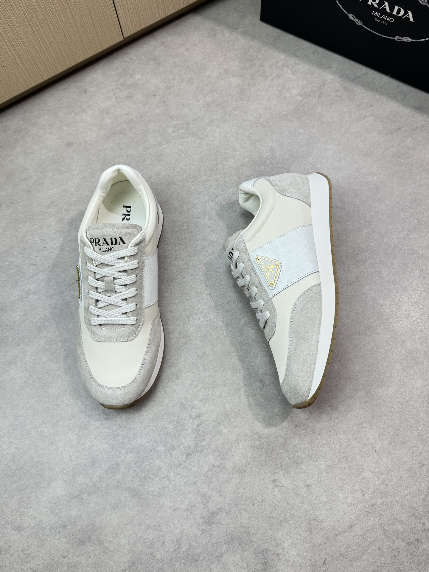 Prada Men's White Nappa Leather & Canvas Casual Sneakers 3 i1746984138 8332 1
