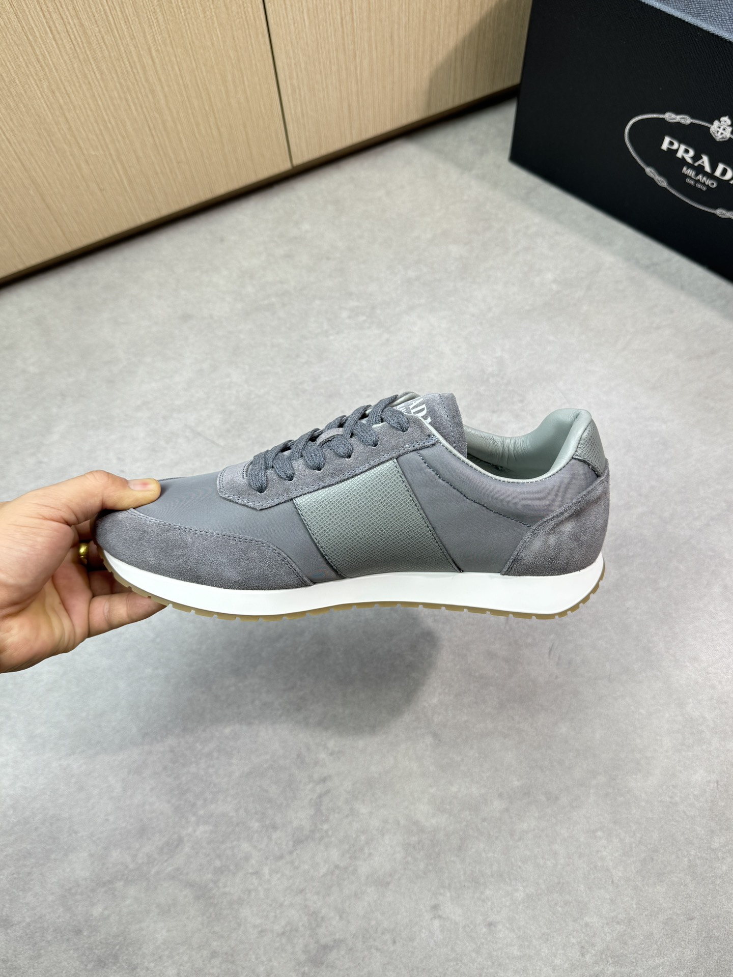 Prada Men's Gray Leather & Suede Lace-Up Sneakers, Sizes 38-44 6 i1746984234 3315 4