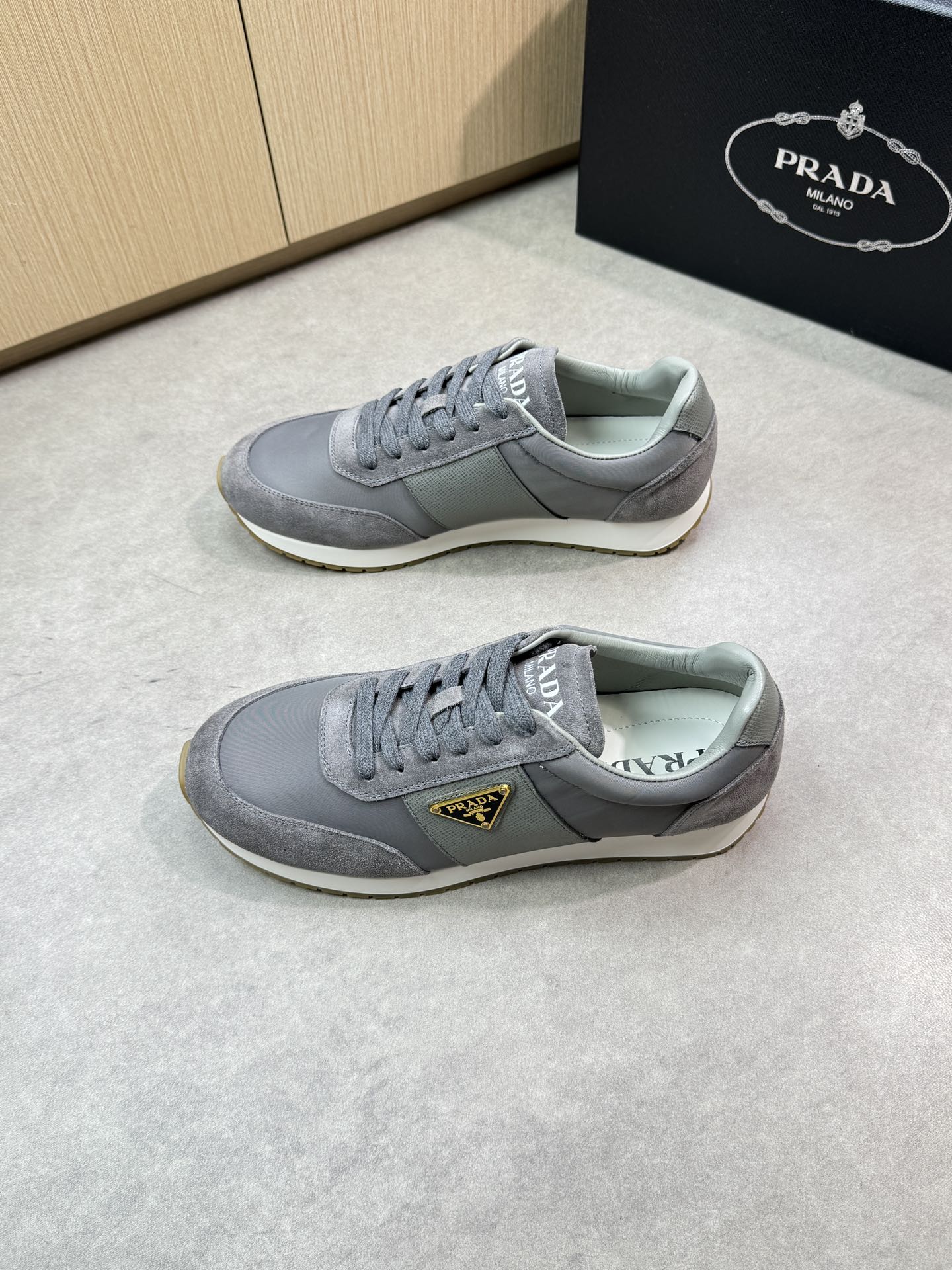 Prada Men's Gray Leather & Suede Lace-Up Sneakers, Sizes 38-44 4 i1746984234 3685 2