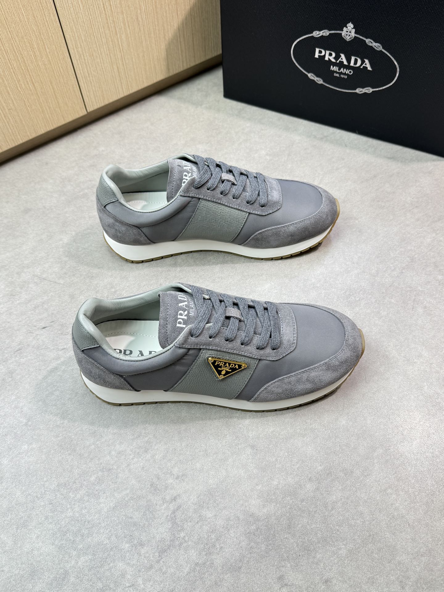 Prada Men's Gray Leather & Suede Lace-Up Sneakers, Sizes 38-44 2 i1746984234 4763 0
