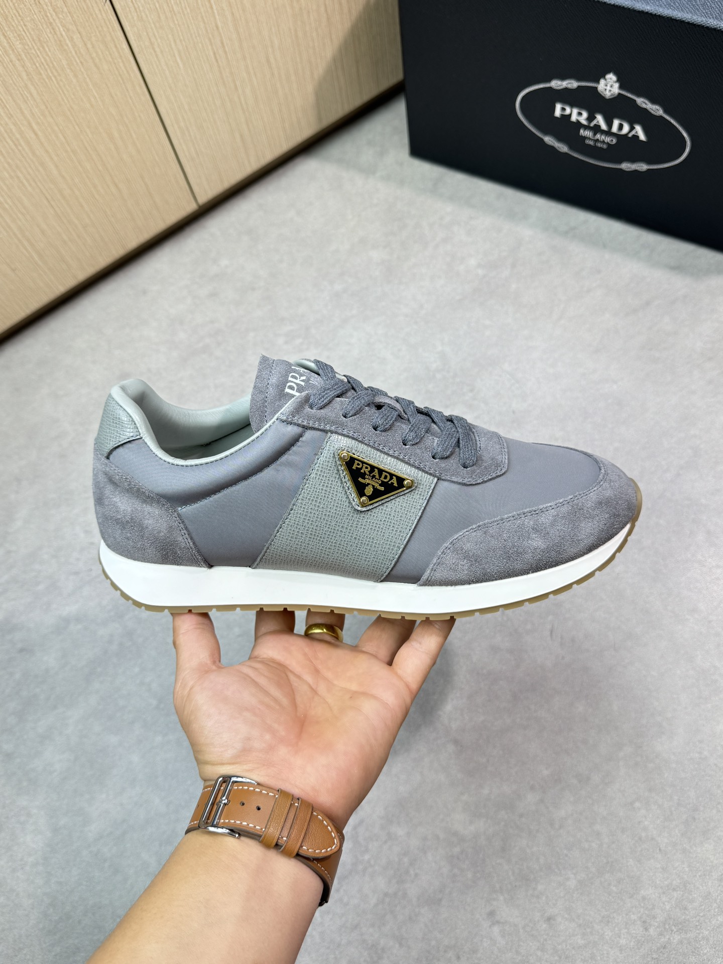 Prada Men's Gray Leather & Suede Lace-Up Sneakers, Sizes 38-44 5 i1746984234 9667 3