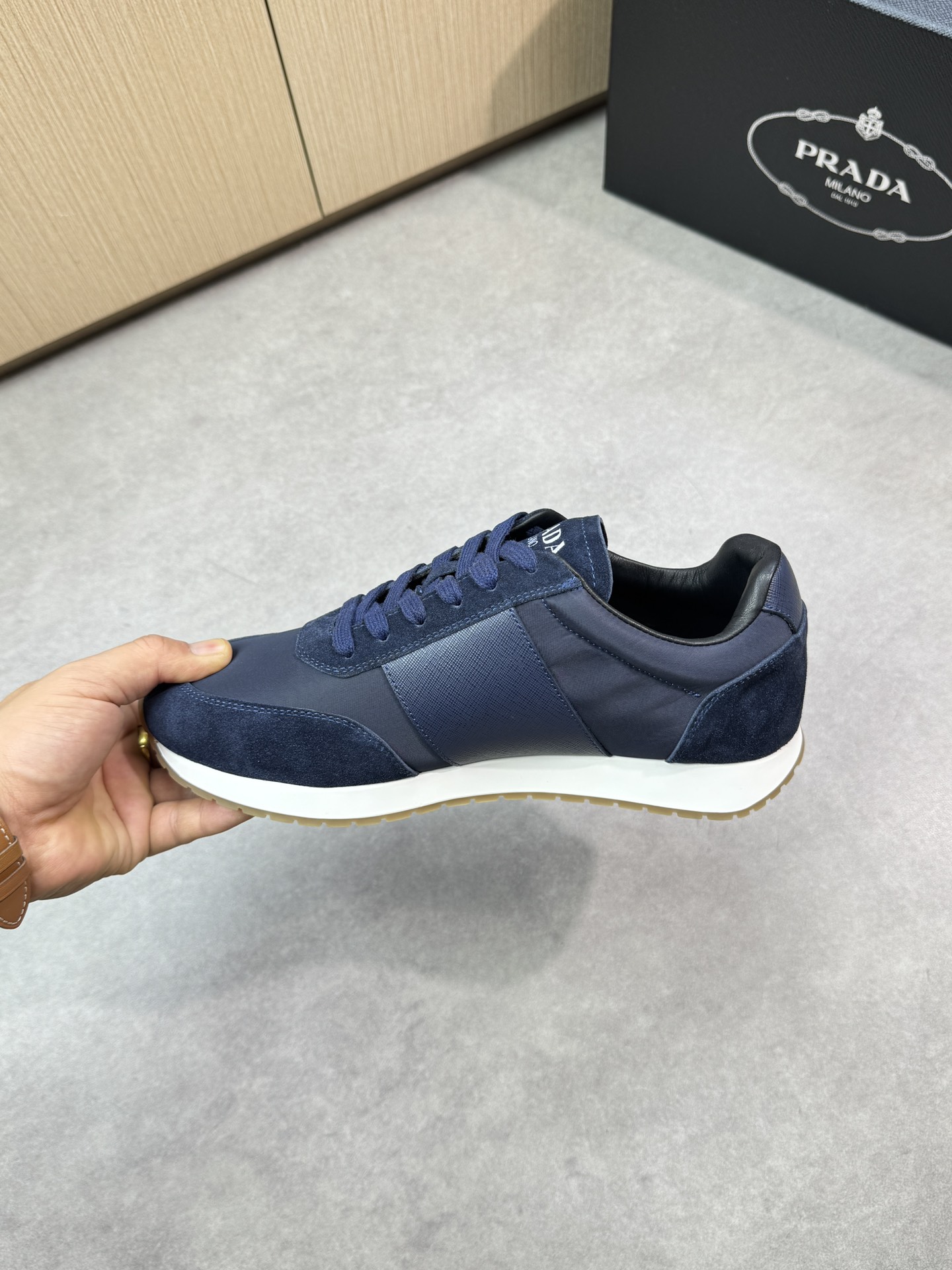 Prada Men's Blue Nappa Leather & Canvas Lightweight Runner Sneakers 6 i1746984287 6570 4