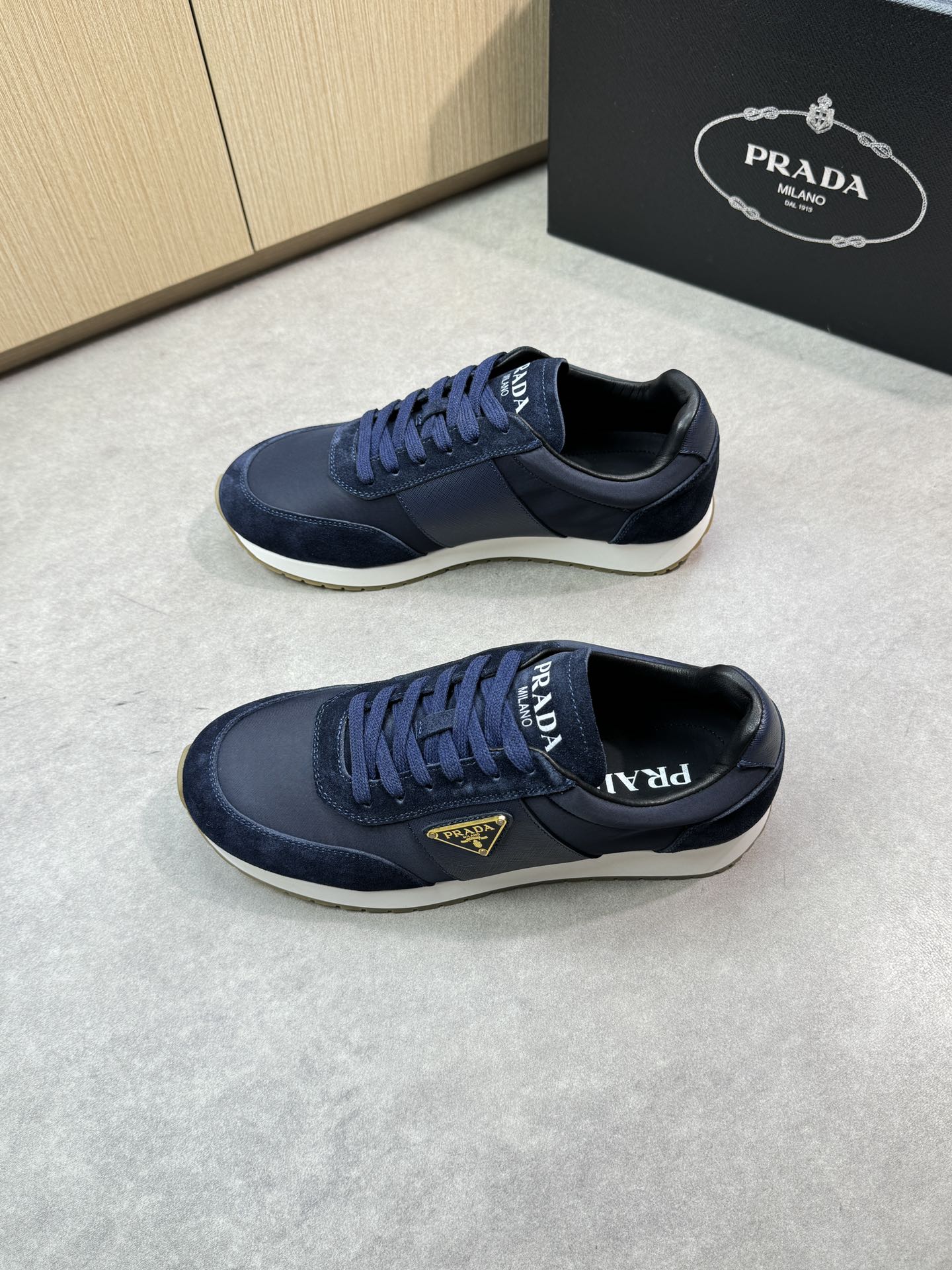 Prada Men's Blue Nappa Leather & Canvas Lightweight Runner Sneakers 4 i1746984287 8005 2