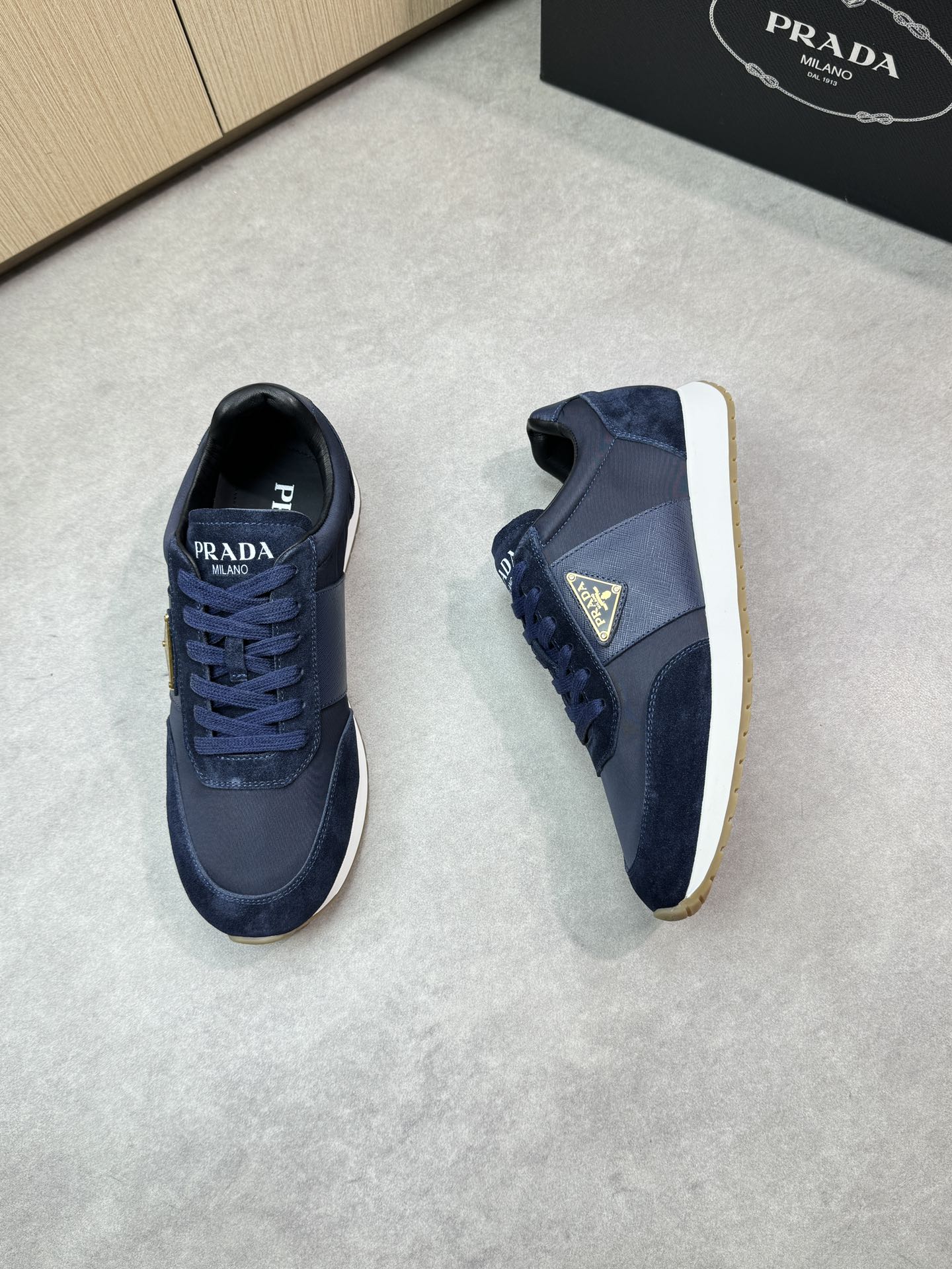 Prada Men's Blue Nappa Leather & Canvas Lightweight Runner Sneakers 3 i1746984287 9765 1