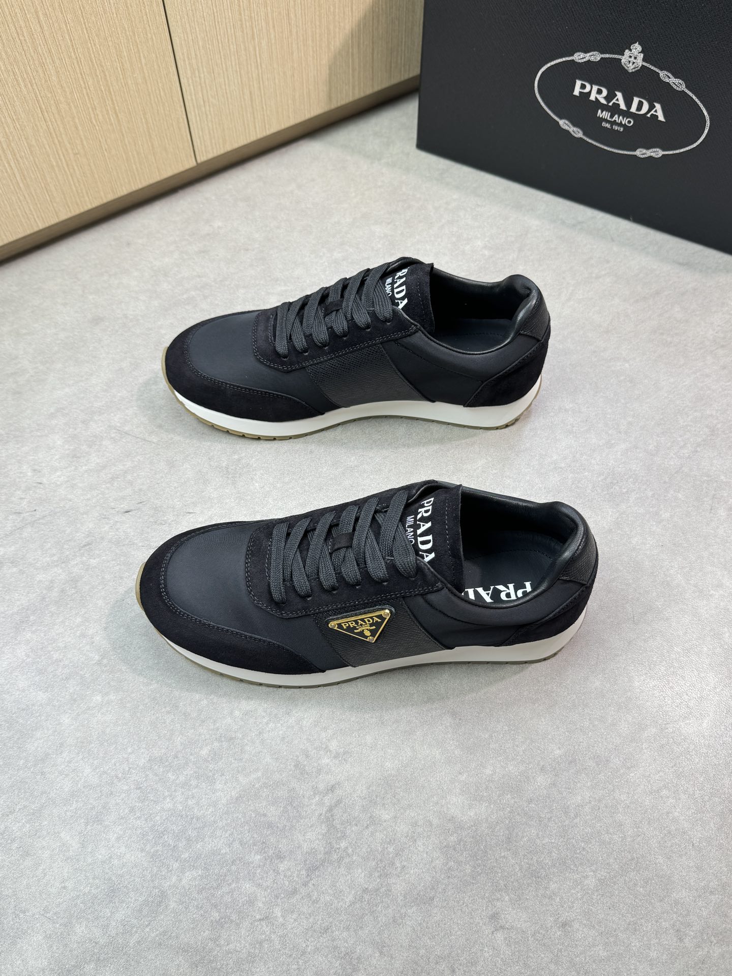 Prada Men's Black Leather and Canvas Low-Top Sneakers, Size 38-44 4 i1746984300 1103 2