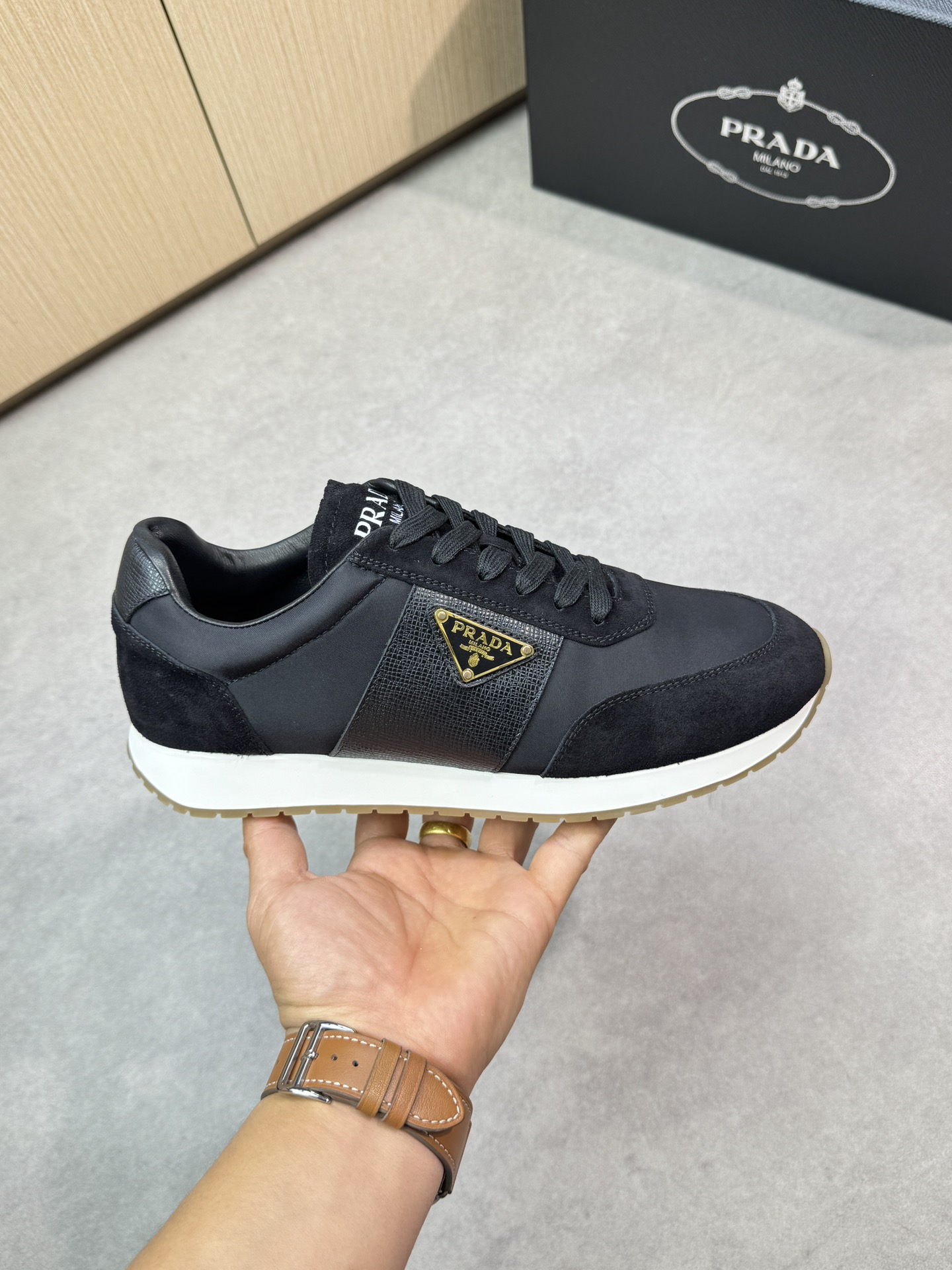 Prada Men's Black Leather and Canvas Low-Top Sneakers, Size 38-44 5 i1746984300 2507 3