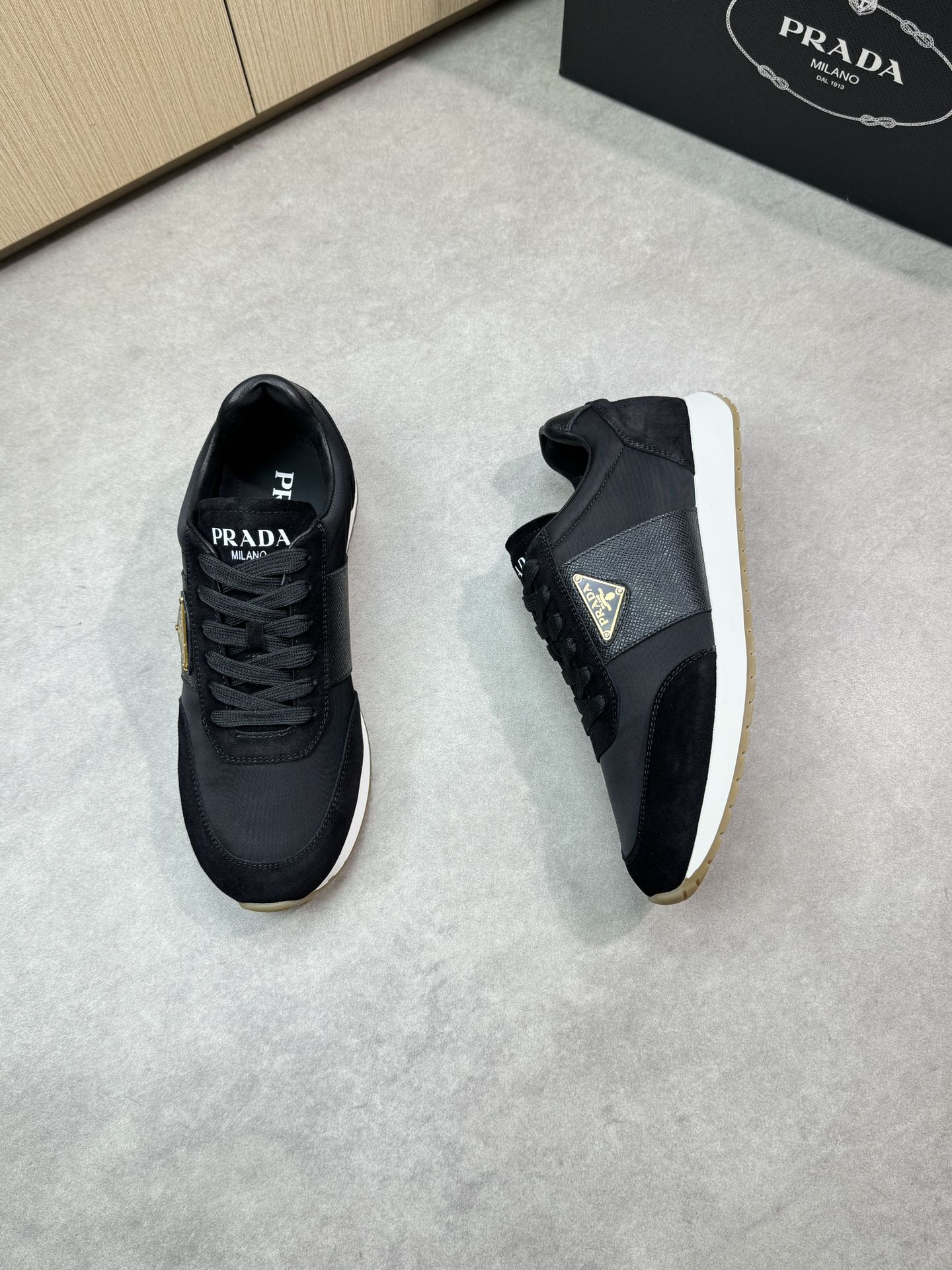 Prada Men's Black Leather and Canvas Low-Top Sneakers, Size 38-44 3 i1746984300 3639 1
