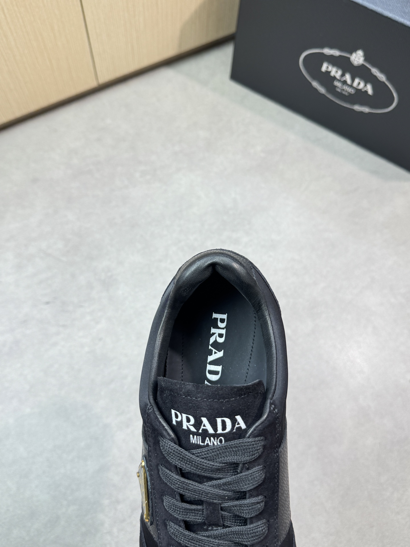Prada Men's Black Leather and Canvas Low-Top Sneakers, Size 38-44 8 i1746984300 6065 6
