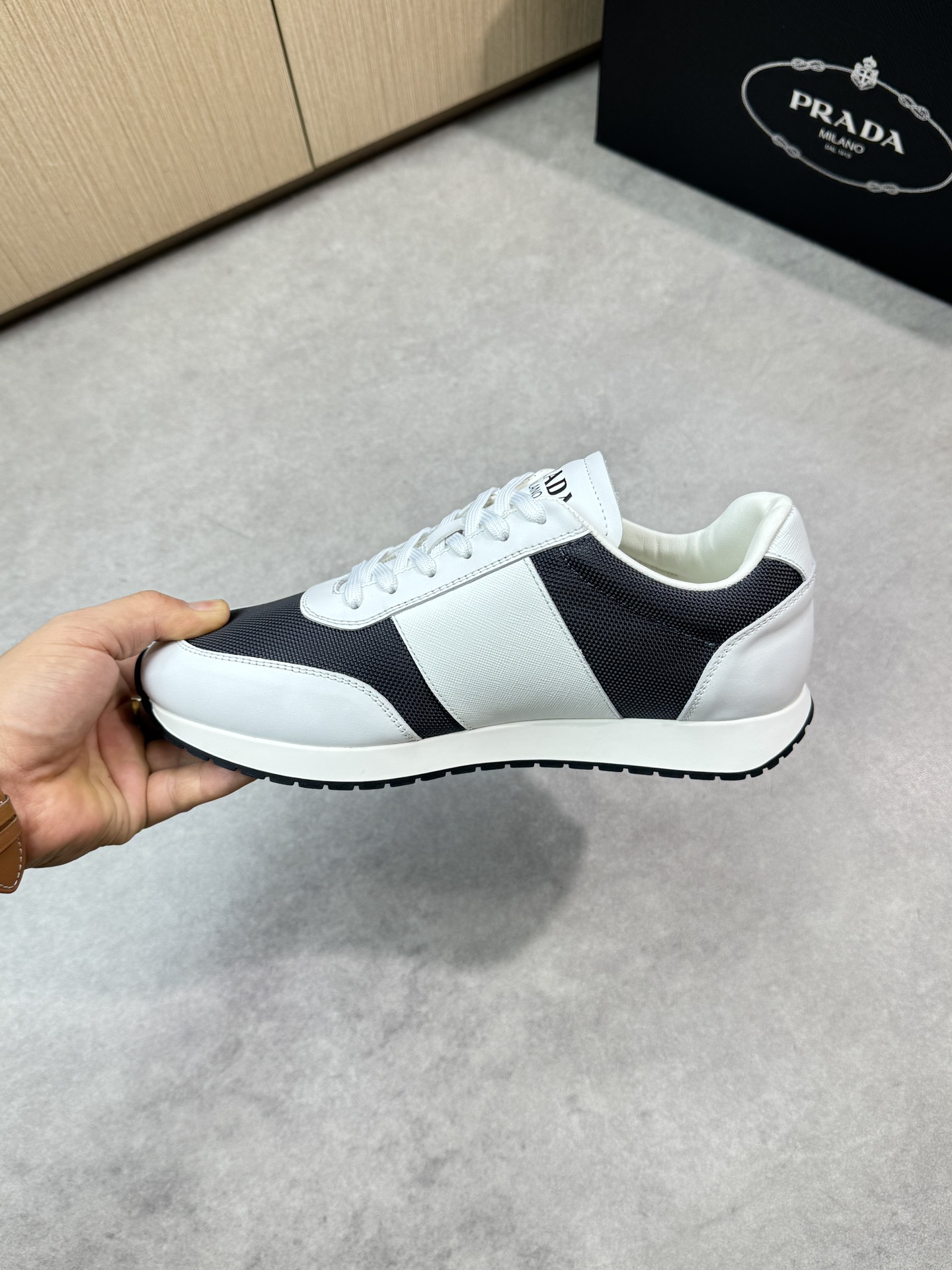 Prada Men's Nappa Leather & Fabric Sneakers - Black & White, Size 38-44 6 i1746984674 1293 4