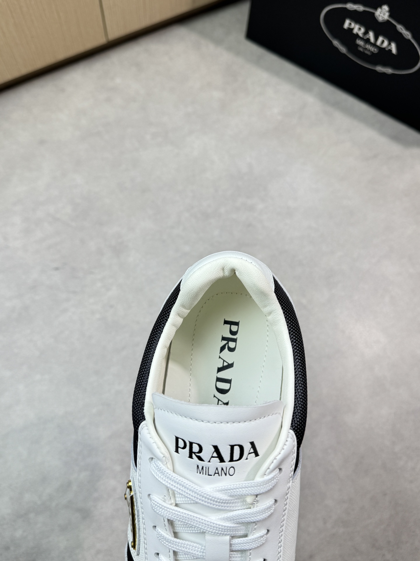 Prada Men's Nappa Leather & Fabric Sneakers - Black & White, Size 38-44 8 i1746984674 2717 6
