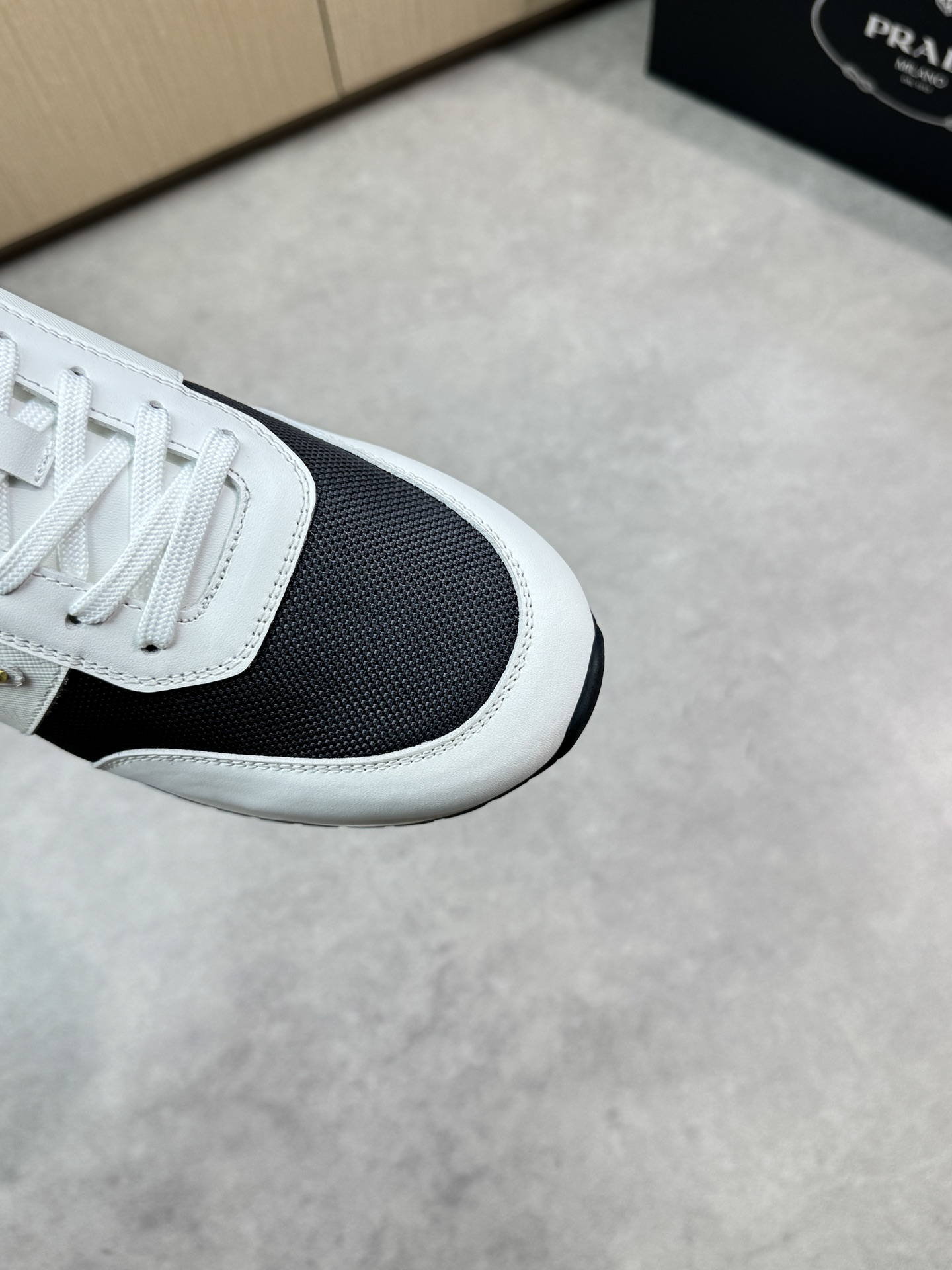 Prada Men's Nappa Leather & Fabric Sneakers - Black & White, Size 38-44 7 i1746984674 6644 5