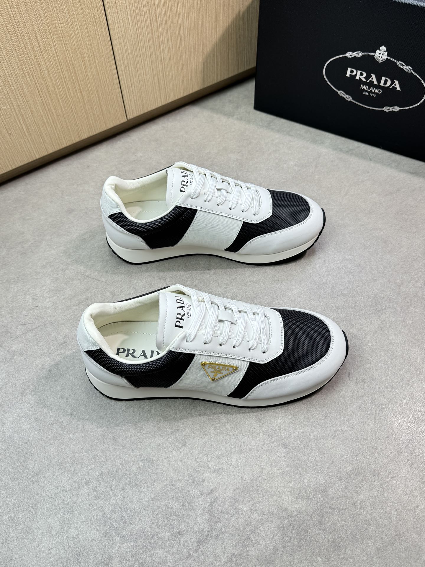 Prada Men's Nappa Leather & Fabric Sneakers - Black & White, Size 38-44 2 i1746984674 7525 0