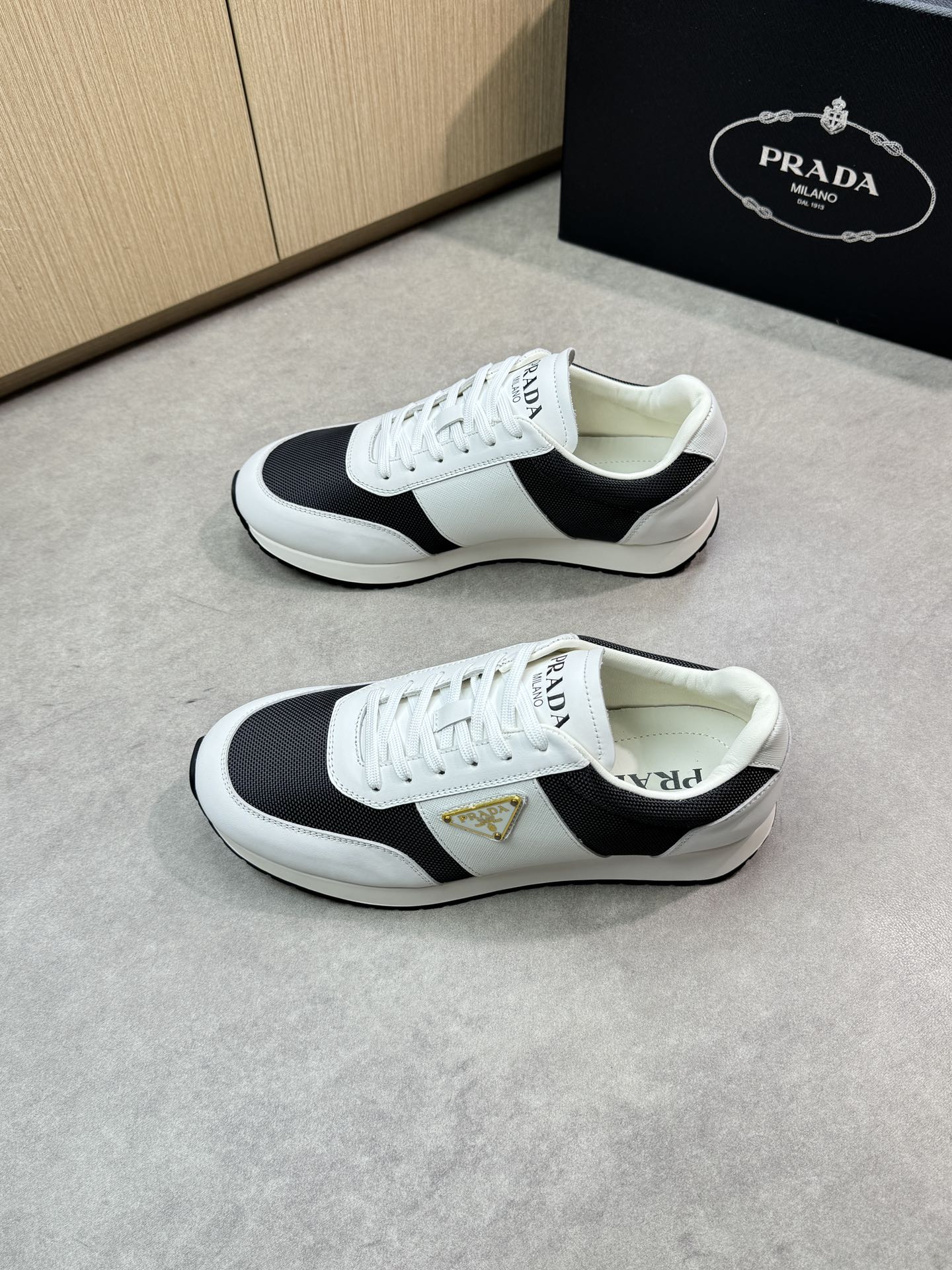 Prada Men's Nappa Leather & Fabric Sneakers - Black & White, Size 38-44 4 i1746984674 9371 2
