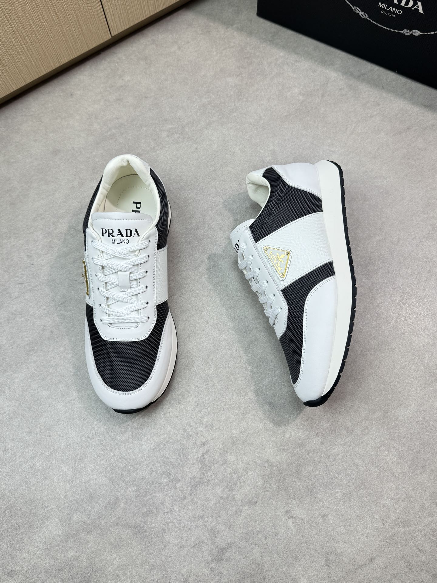 Prada Men's Nappa Leather & Fabric Sneakers - Black & White, Size 38-44 3 i1746984674 9413 1