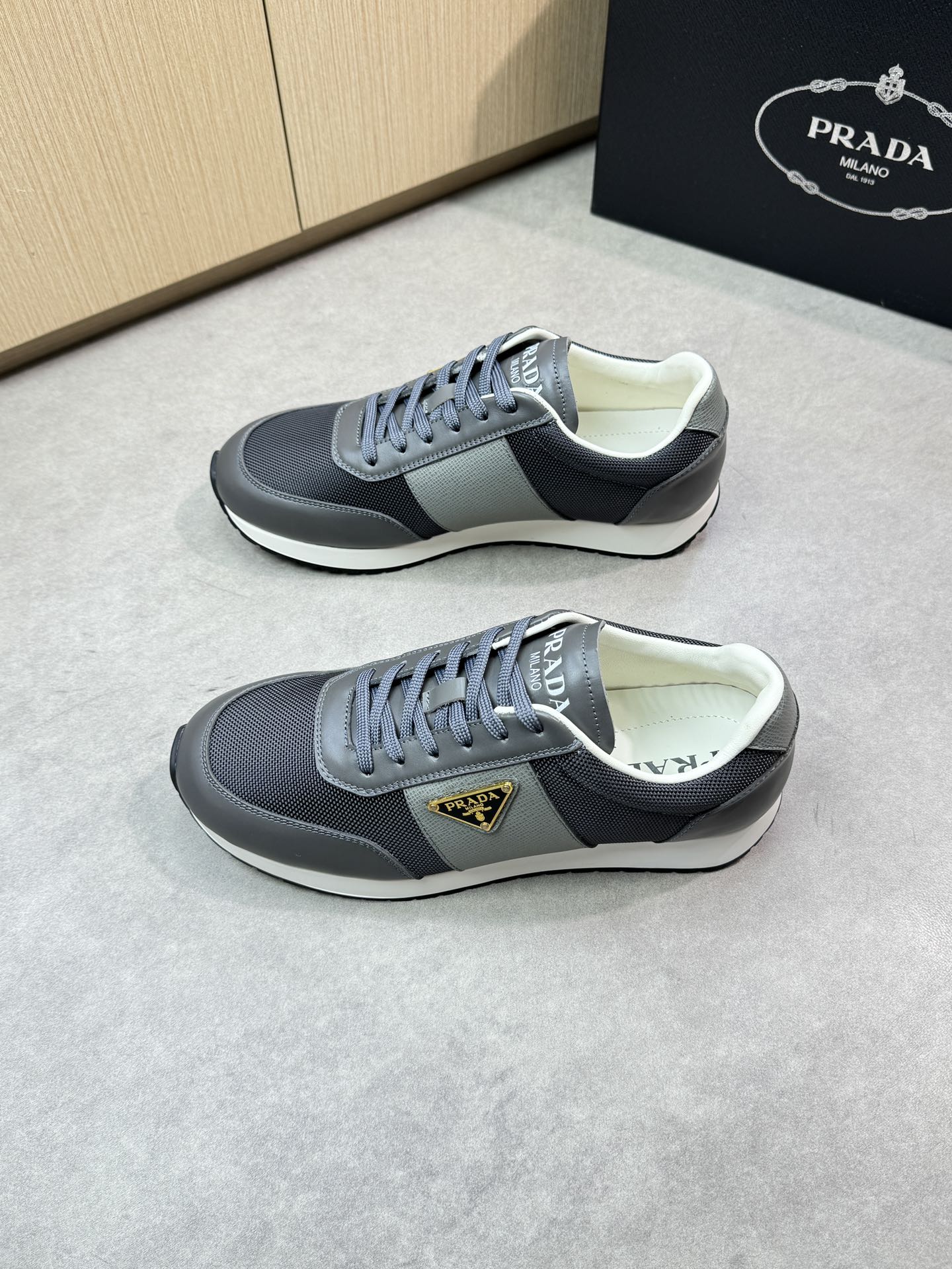 Prada Men's Nappa Leather & Canvas Casual Sneakers - Gray/Black 4 i1746984691 3094 2