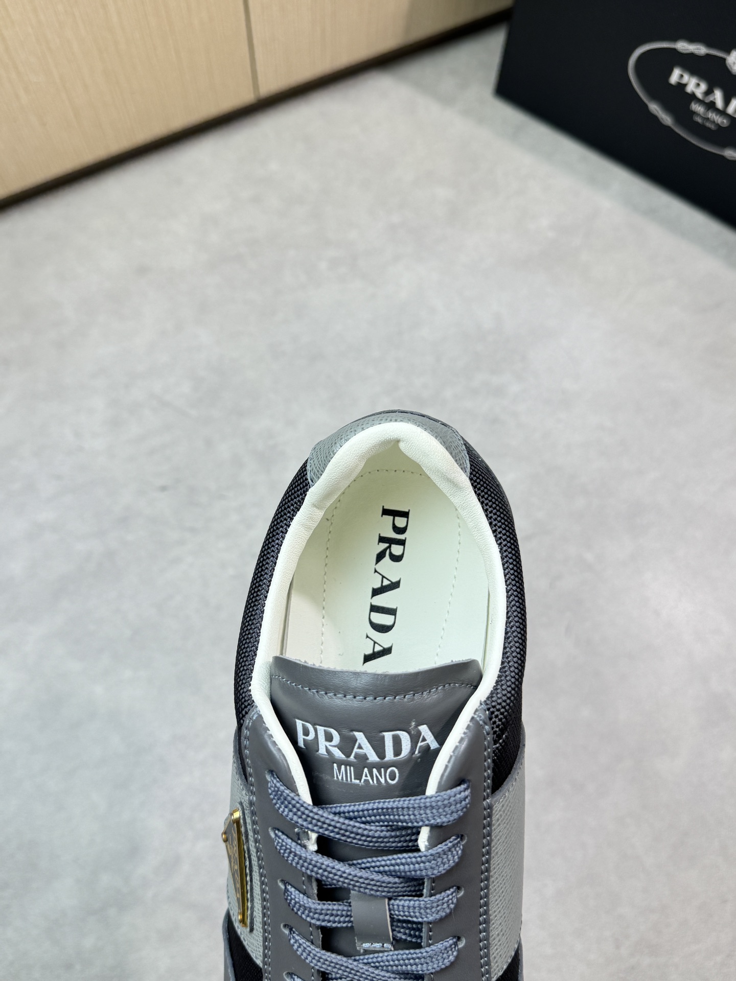 Prada Men's Nappa Leather & Canvas Casual Sneakers - Gray/Black 8 i1746984691 41 6