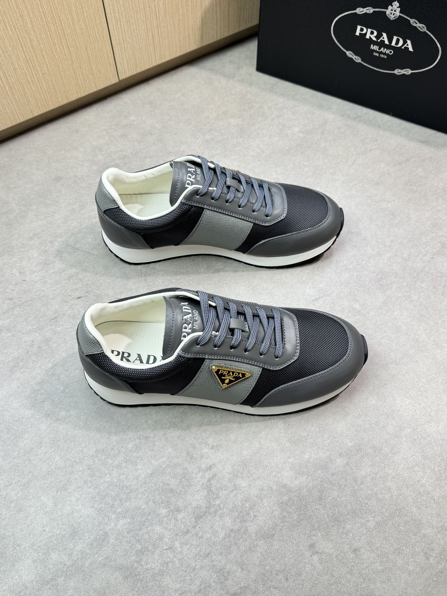 Prada Men's Nappa Leather & Canvas Casual Sneakers - Gray/Black 2 i1746984691 5382 0