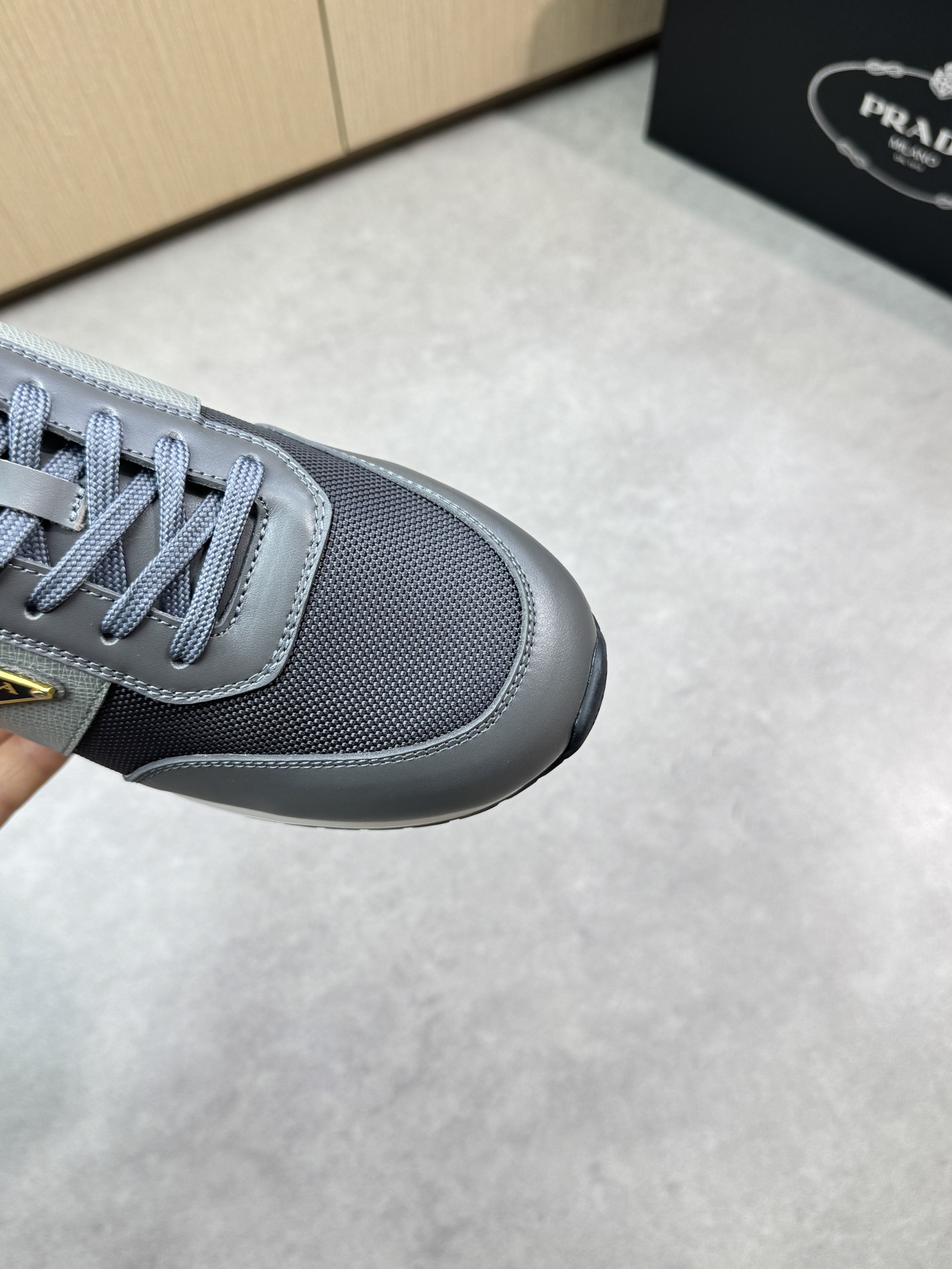 Prada Men's Nappa Leather & Canvas Casual Sneakers - Gray/Black 7 i1746984691 9980 5