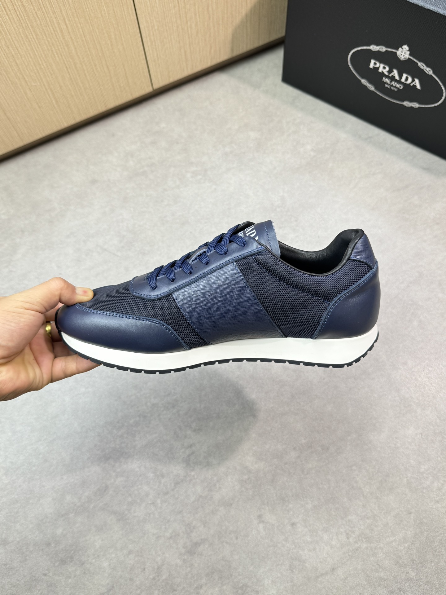 Prada Men's Nappa Leather & Fabric Casual Sneakers - Blue, Size 38-44 6 i1746984704 2412 4