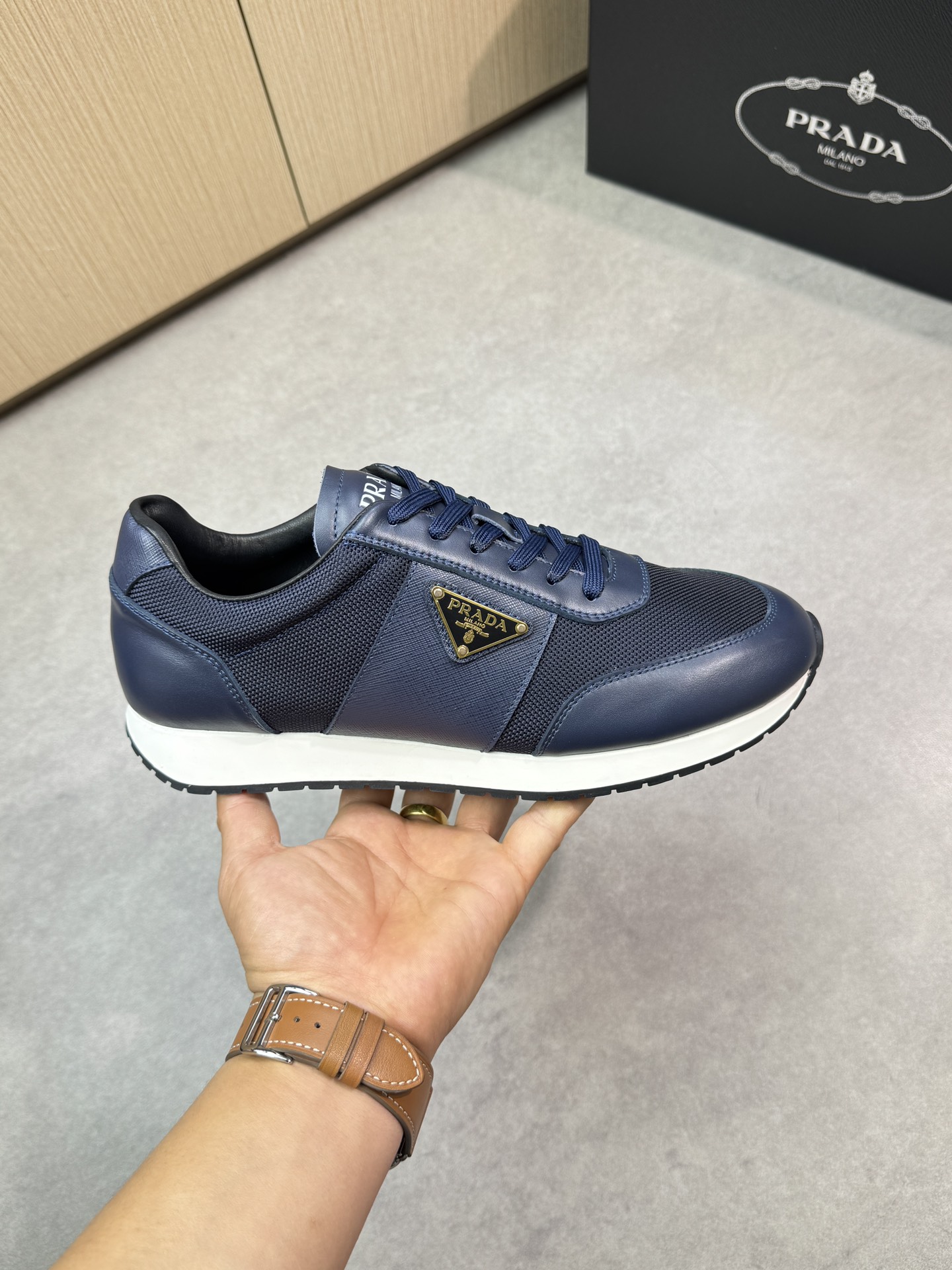 Prada Men's Nappa Leather & Fabric Casual Sneakers - Blue, Size 38-44 5 i1746984704 4157 3