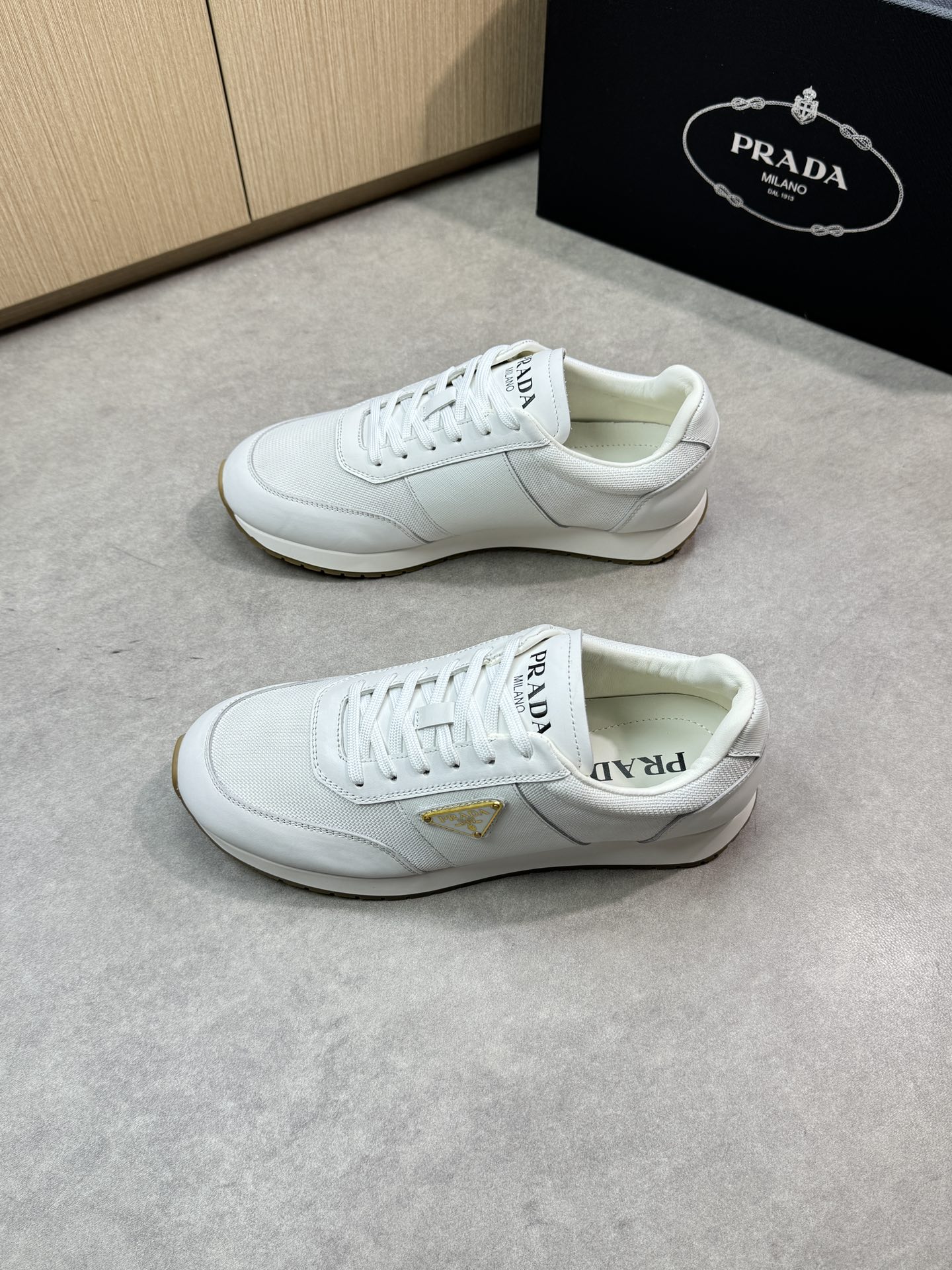Prada White Nappa Leather and Canvas Lightweight Low Top Sneakers 4 i1746984720 6052 2
