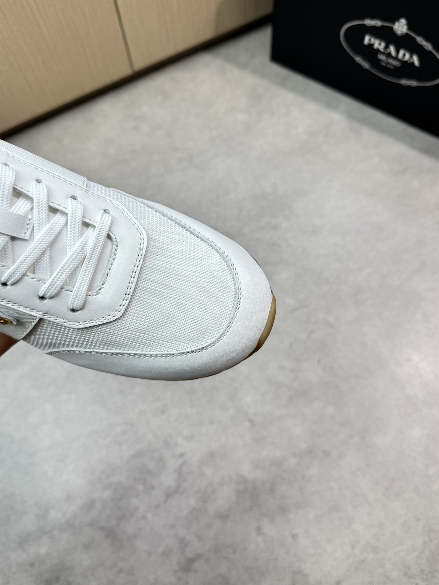 Prada White Nappa Leather and Canvas Lightweight Low Top Sneakers 7 i1746984720 6529 5