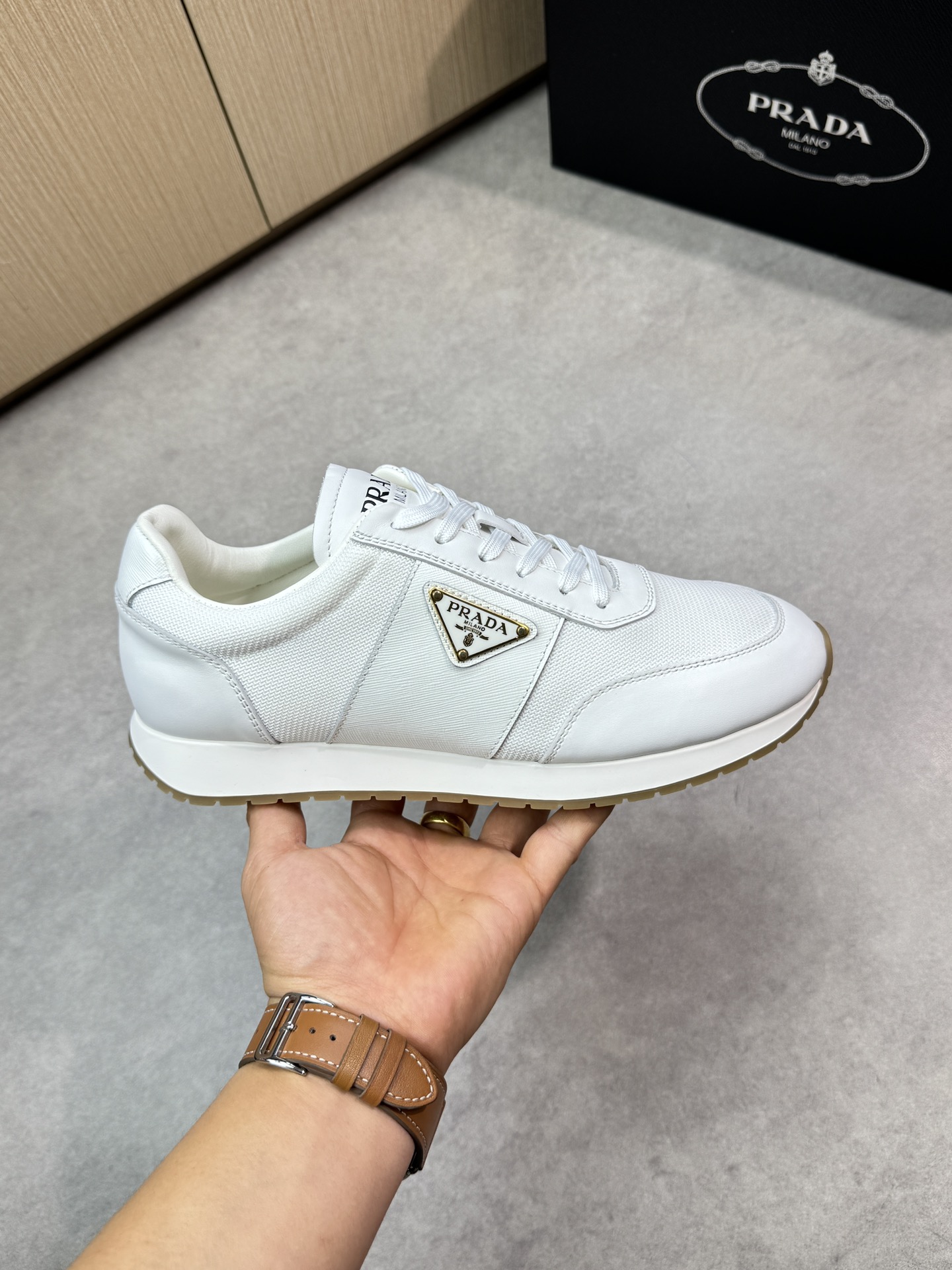 Prada White Nappa Leather and Canvas Lightweight Low Top Sneakers 5 i1746984720 7348 3