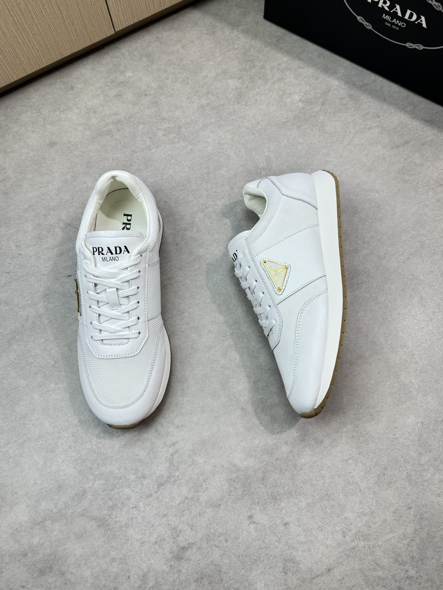 Prada White Nappa Leather and Canvas Lightweight Low Top Sneakers 3 i1746984720 8558 1
