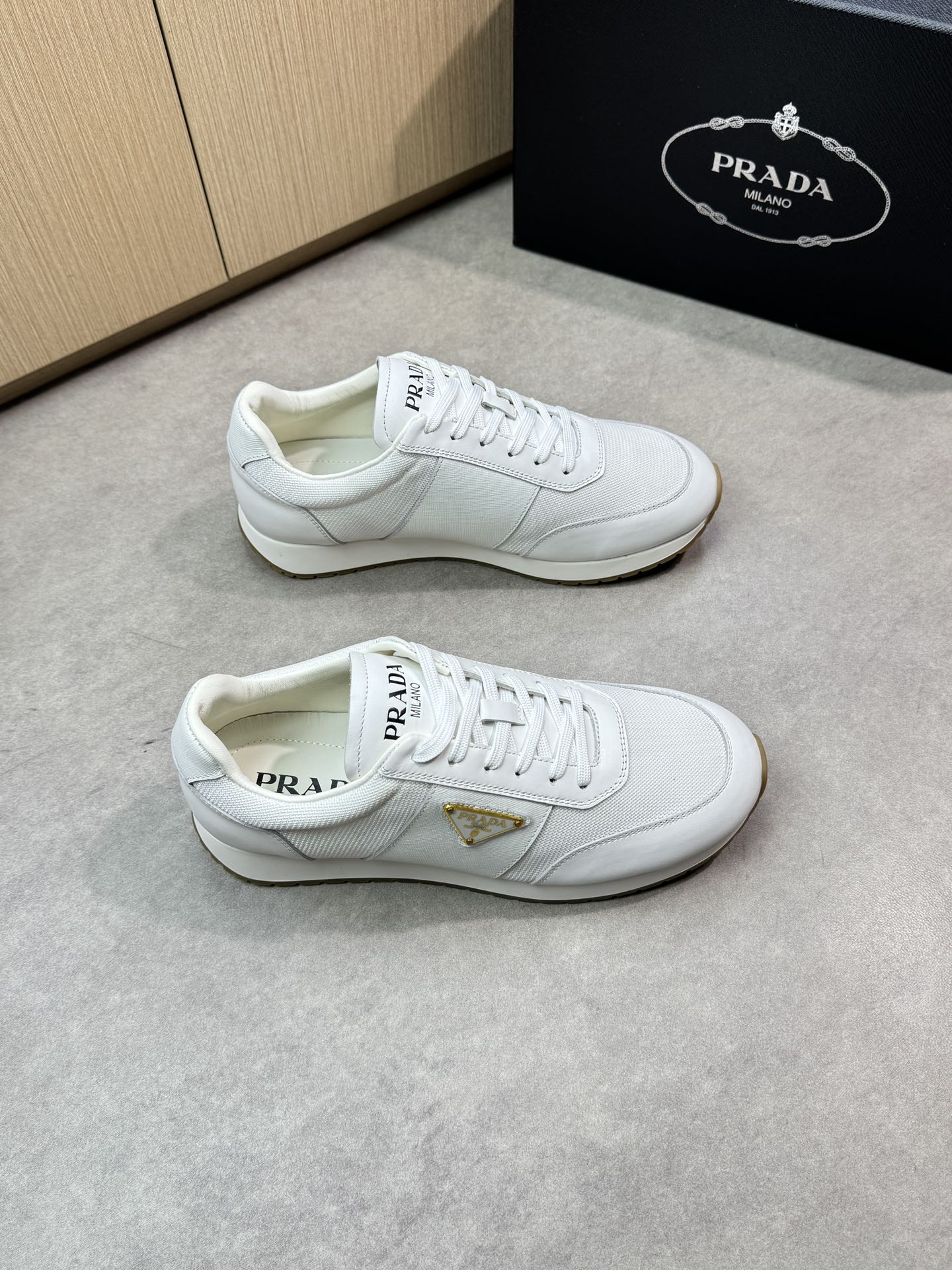 Prada White Nappa Leather and Canvas Lightweight Low Top Sneakers 2 i1746984720 8717 0