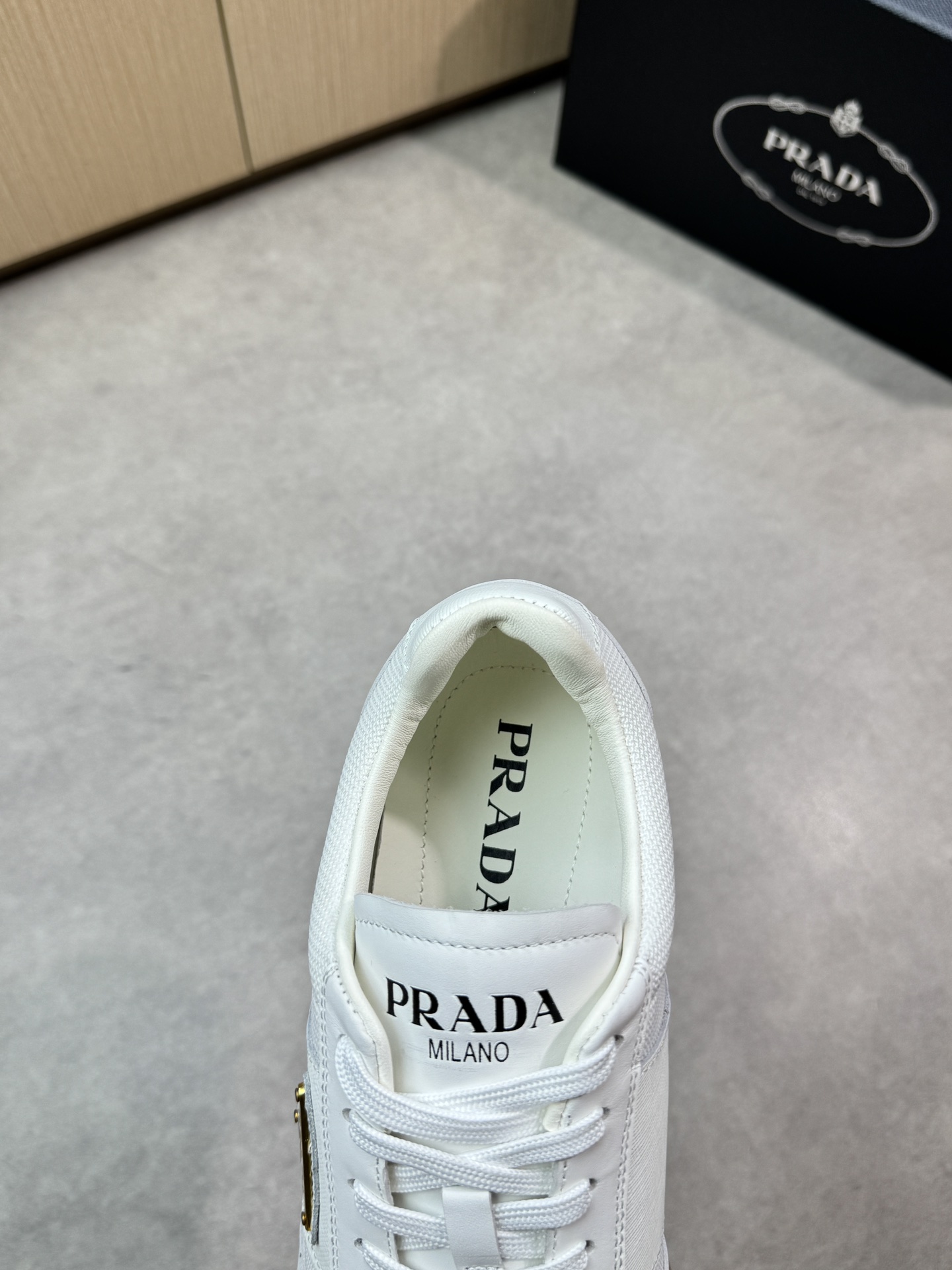 Prada White Nappa Leather and Canvas Lightweight Low Top Sneakers 8 i1746984720 8747 6