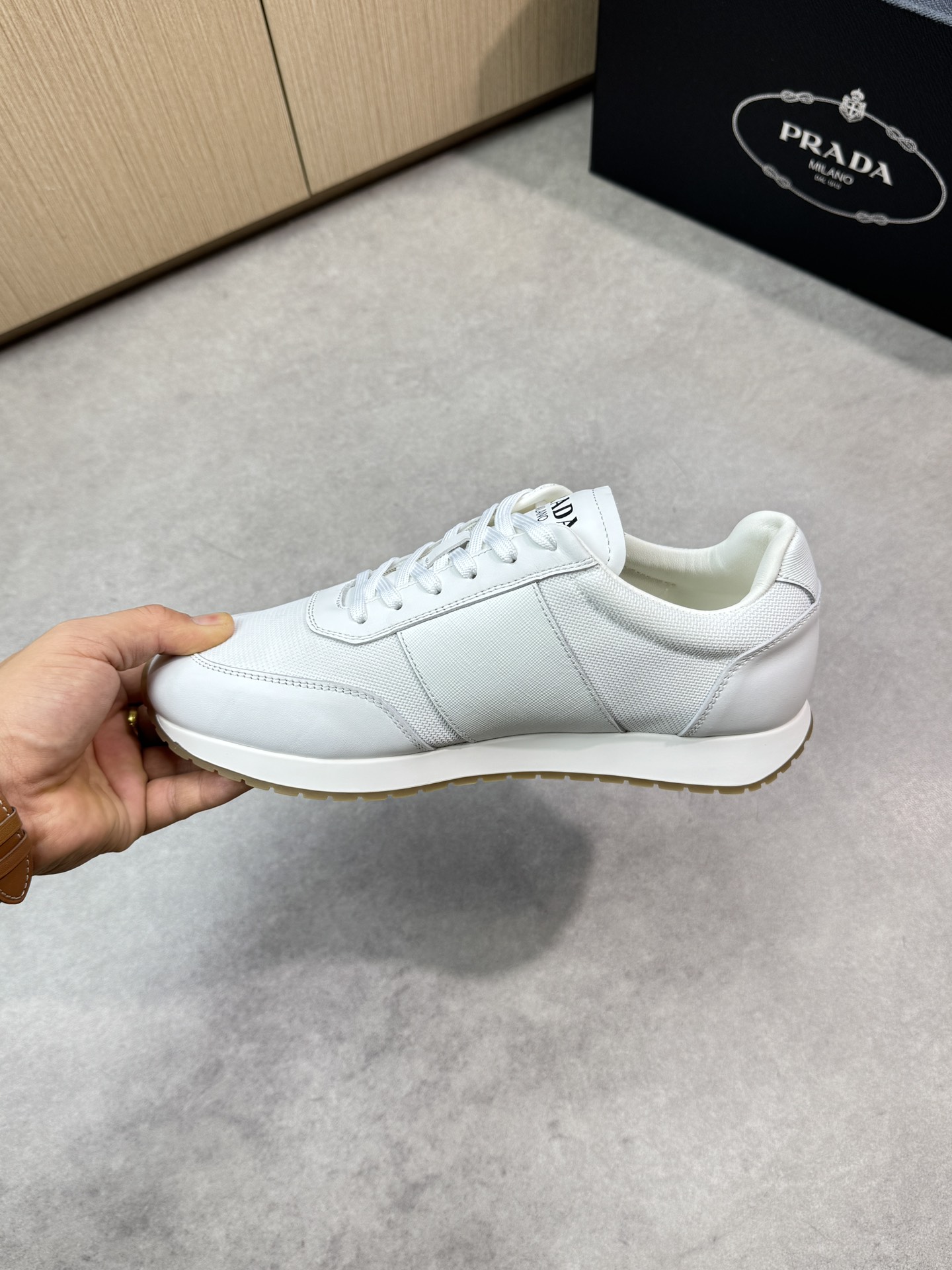 Prada White Nappa Leather and Canvas Lightweight Low Top Sneakers 6 i1746984720 9385 4